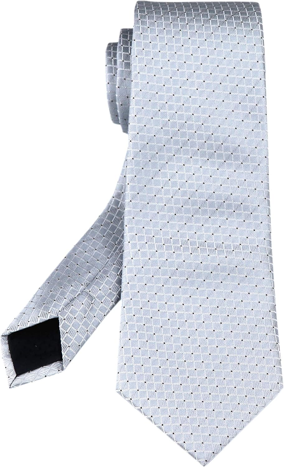 Secdtie Men'S Classic Checks Silver Jacquard Woven Silk Tie Formal Necktie image number 6