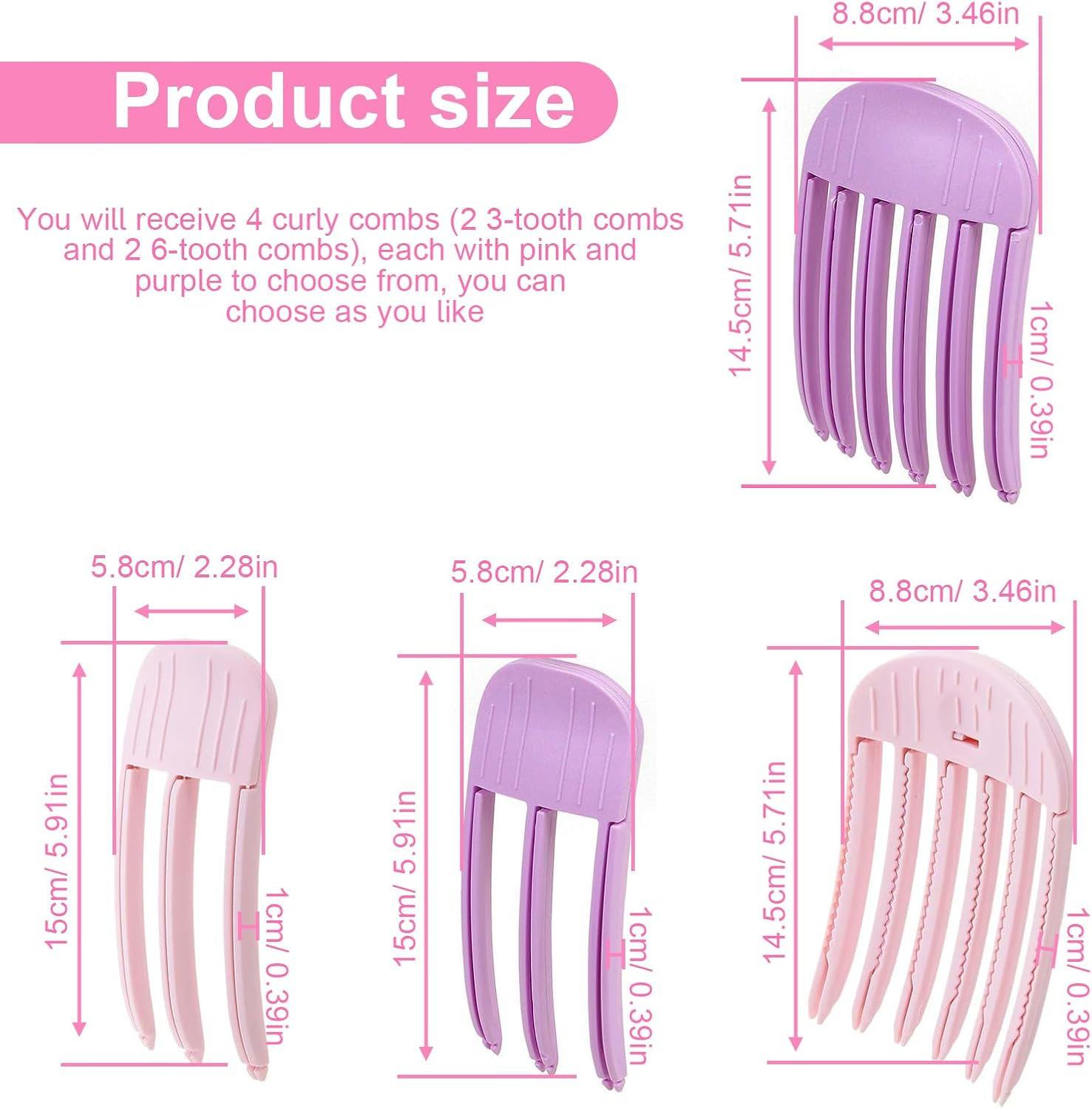 LINTRA Volume Hair Clip, Pack of 4 Volume Clips Hair Roots, 3 and 6 Teeth Volume Comb, Purple and Pink Volumising Hair Clip, for Lifting and Volume at the Hair Roots