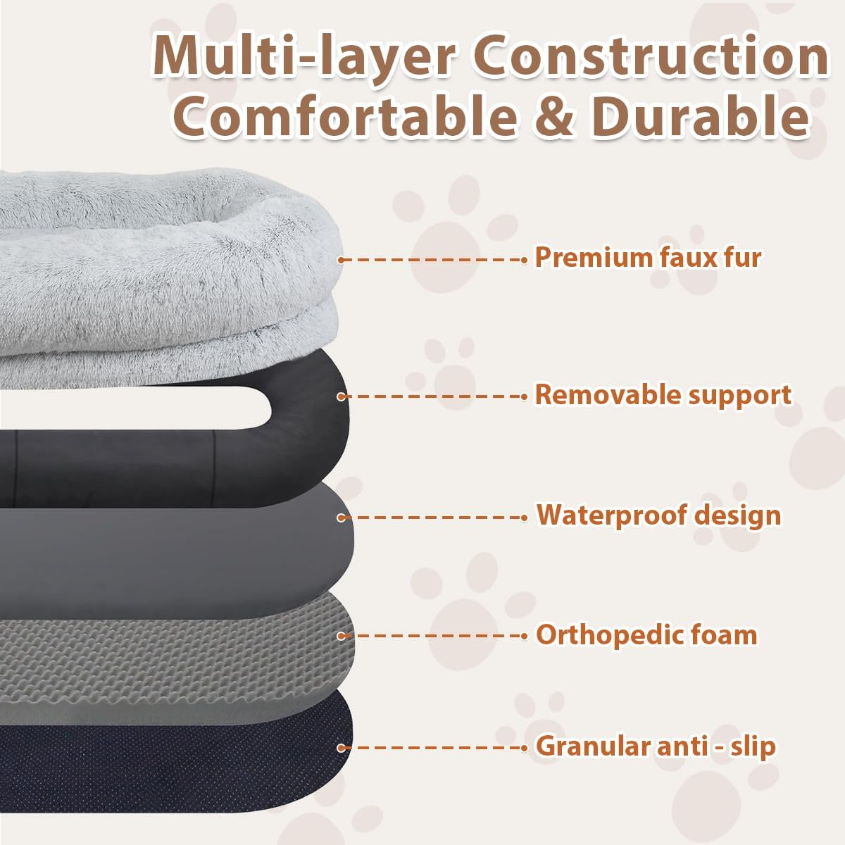 Anshine Human Dog Bed, 180X110X25 Cm Dog Bed for You and Pets, with Memory Foam, Plump Pillow, Blanket, Washable Faux Fur Dog Bed for People Doze Off, Napping Orthopedic Dog Bed - Grey image number 3