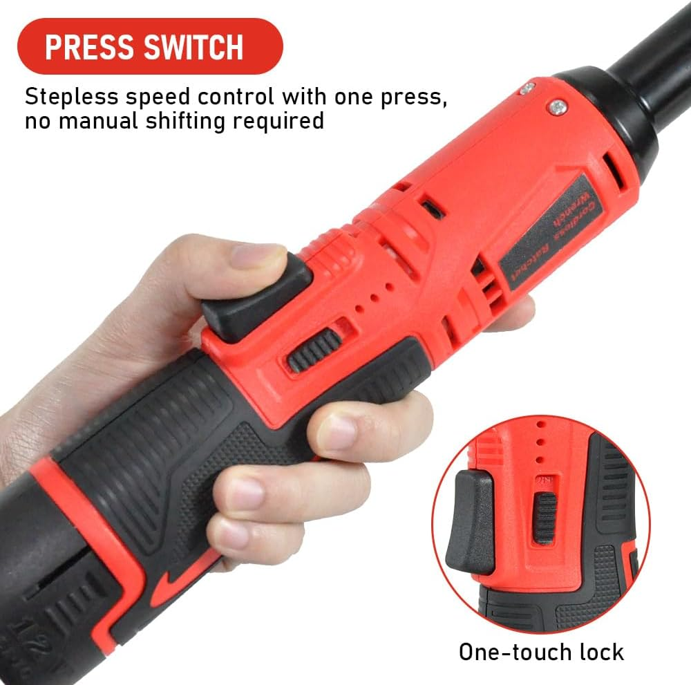 ALSTON Cordless Electric Ratchet Wrench Set 12V Power Electric Ratchet Wrench 3/8Inch 400 RPM Variable Speed with Sockets Two 2000Mah Batteries and Charger image number 5