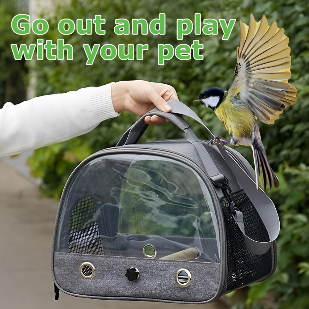 Bird Carrier Bag Travel Cage with Stand, Lightweight and Breathable Parrot Tourl Coop for Parrot, Portable Bird Tourism Bale, Pet Transparent Breathable Travel Cage (Gray, 33X24X26Cm) image number 4