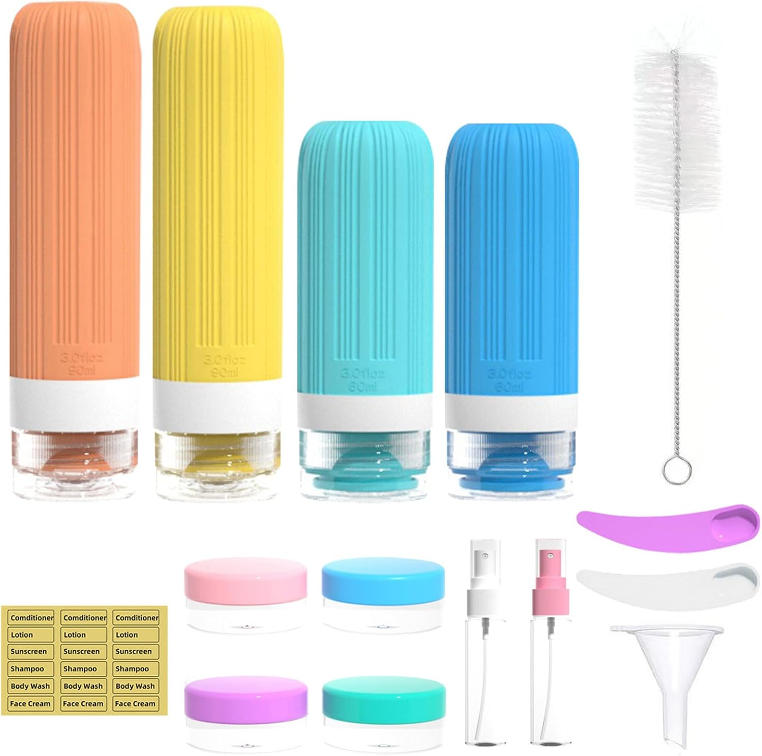 16 Pack Travel Bottles Set for Toiletries, TSA Approved Leak Proof Silicone Squeezable Containers for Toiletries, Refillable Cosmetic Kits for Conditioner Shampoo, Lotion & Body Wash (BPA Free)