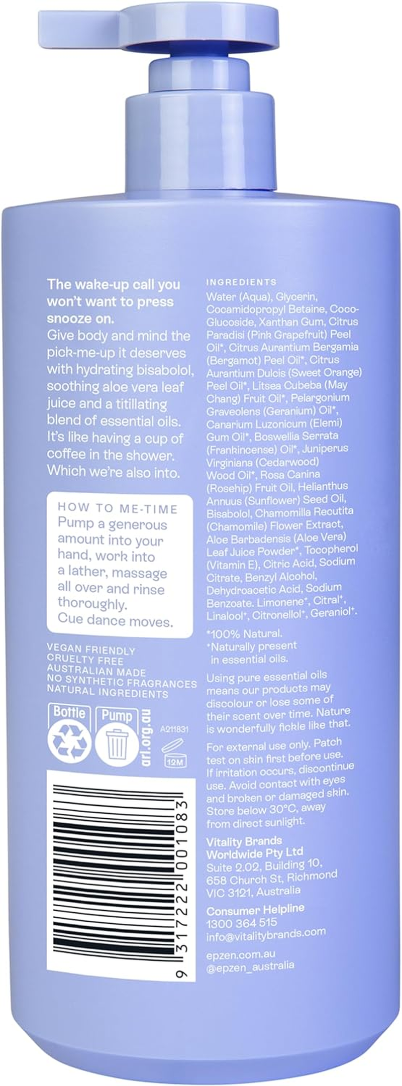 Epzen Awaken Cleanse Invigorating Body Wash - Pink Grapefruit, Sweet Orange & May Chang Oils Body Wash Shower Gel - Skin Softening, Energising Daily Cleanser with Pump image number 4