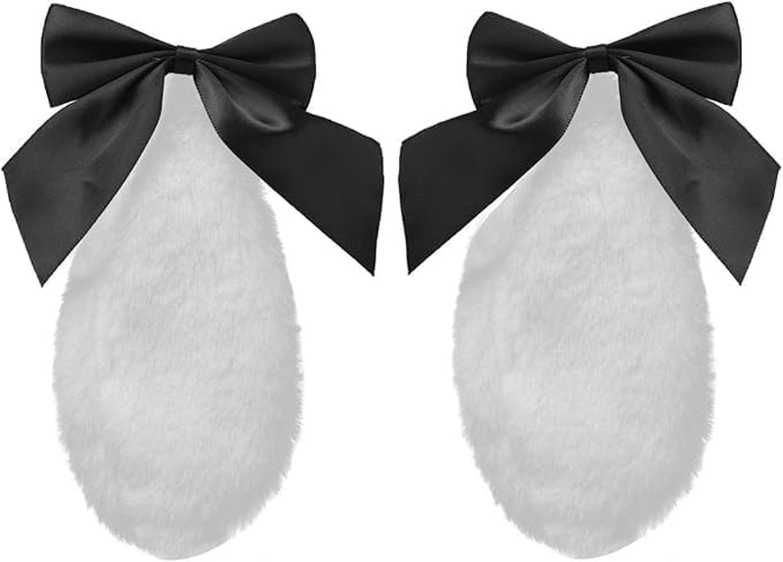 1 Pair Girls Bunny Plush Lop Ears Hair Clip Rabbit Furry Ears Ribbon Bow-Knot Hair Hairpin Cosplay Headwear Easy to Wear Ornaments,And Accessories Clips and Barrettes Accessories (Black)