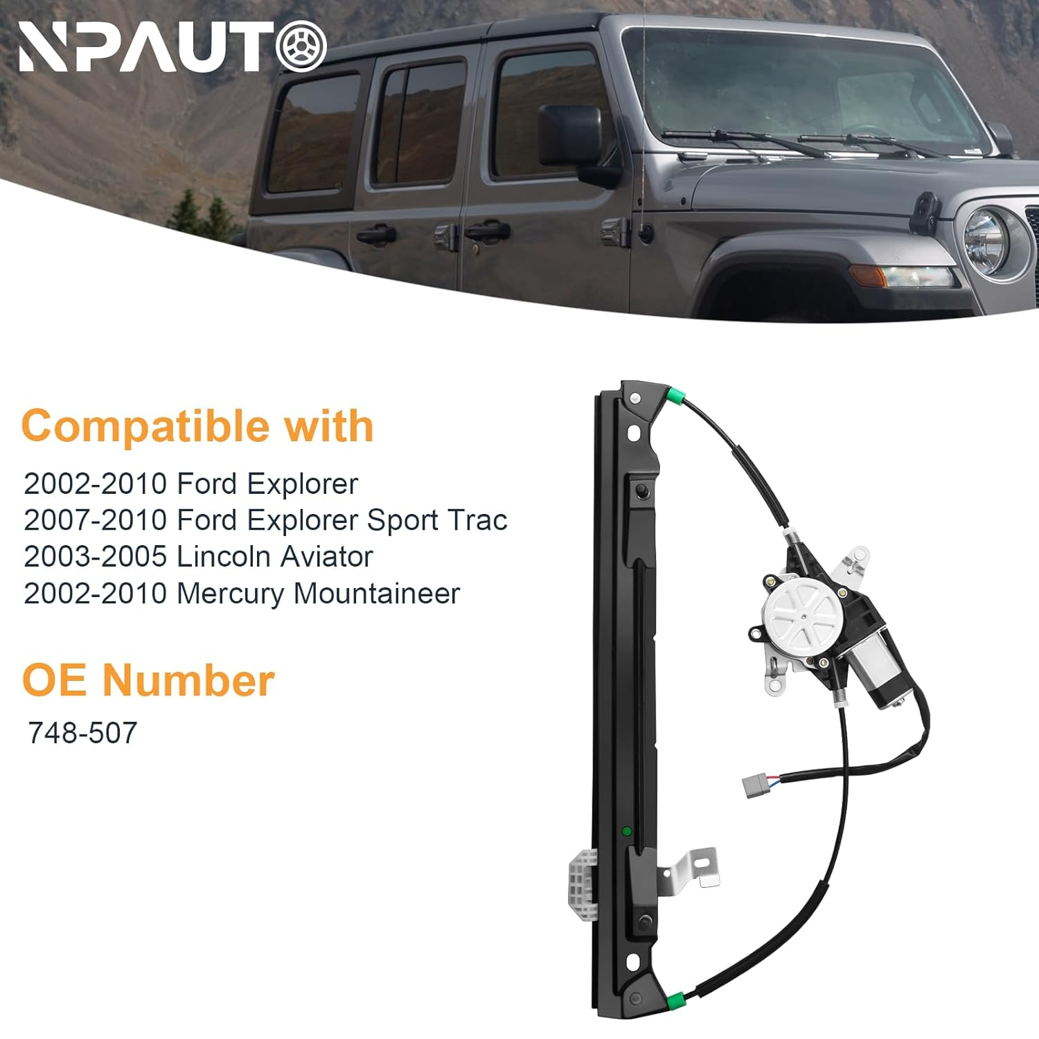 Rear Passenger Side Power Window Regulator W/Motor Replacement for 2002-10 F-Ord Explorer, 2007-10 Fo-Rd Explorer Sport Trac, 2002-10 MERC-URY Mountaineer, 2003-05 Lin-Coln Aviator, Right, 748-507