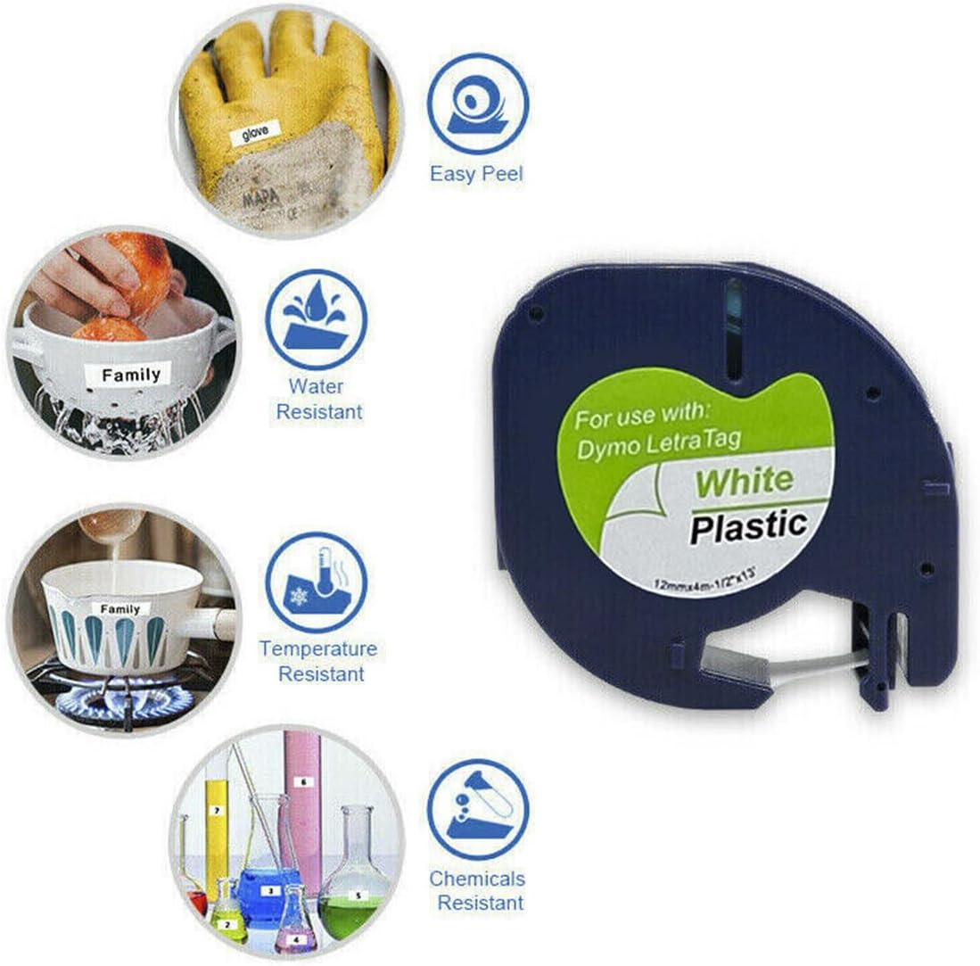 Leona Co Label Tape Compatible with Dymo Letratag Refills White Paper 91331, 12Mm X 4M Black on White Label Maker Plastic Tape for Dymo Letra Tag LT-100H, 5/10-Pack (5) image number 4