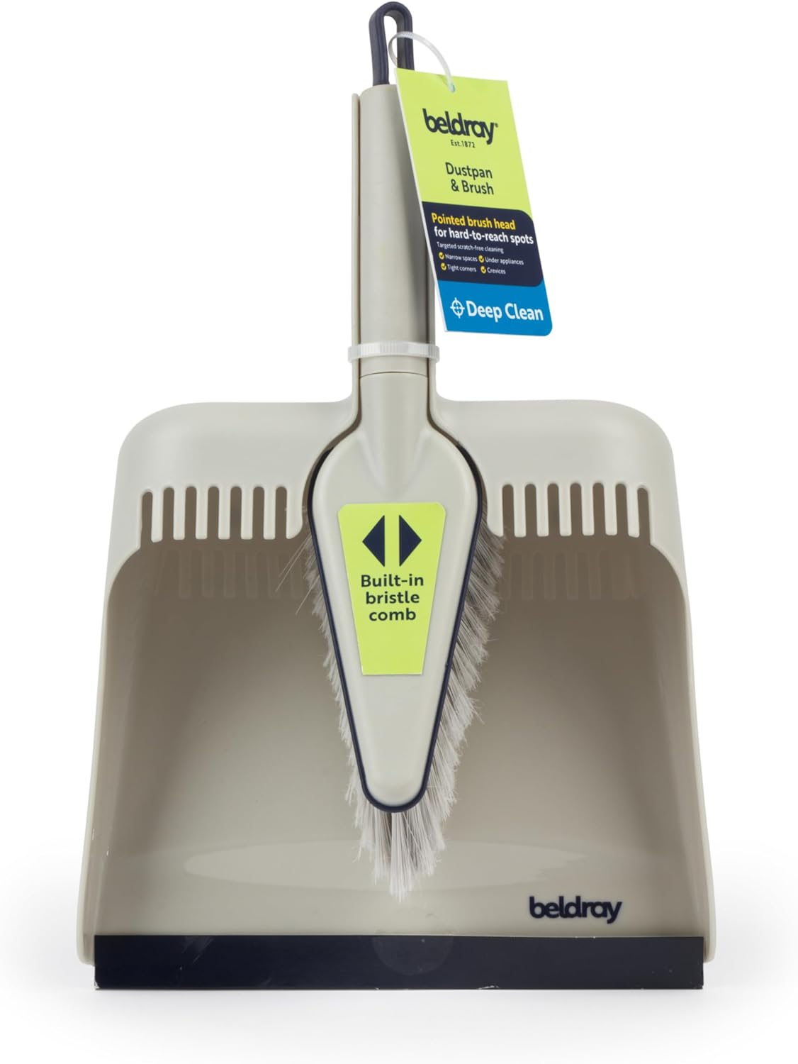 Beldray LA032760FEU7 Deep Cleaning Dustpan and Brush Set - Broom with Pointed Head for Hard to Reach Areas, Scratch-Free Bristles, Rubberised Lip Profile for Easy Dust Absorption image number 2