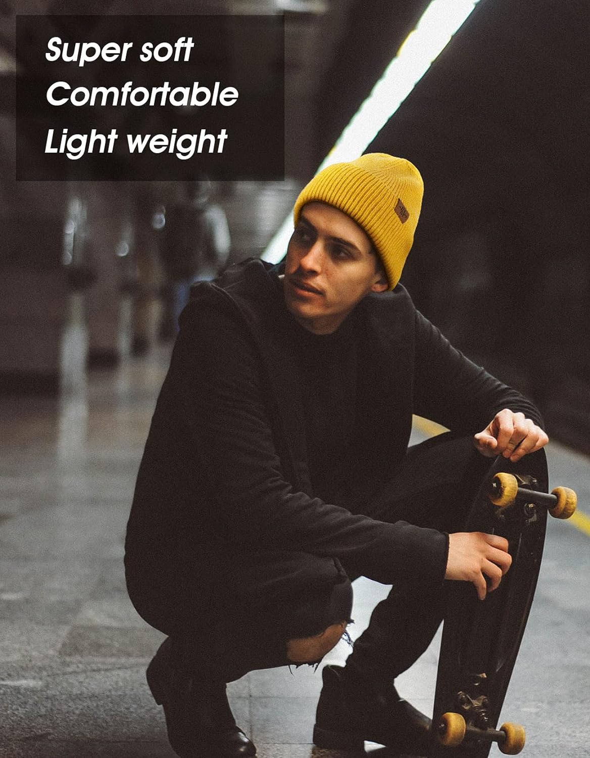 Knit Beanie for Men, Stretchy Soft Warm Daily Cuffed Winter Hats, Unisex Comfortable Wooly Beanie Gifts for Men/Him/Dad - Blue image number 7