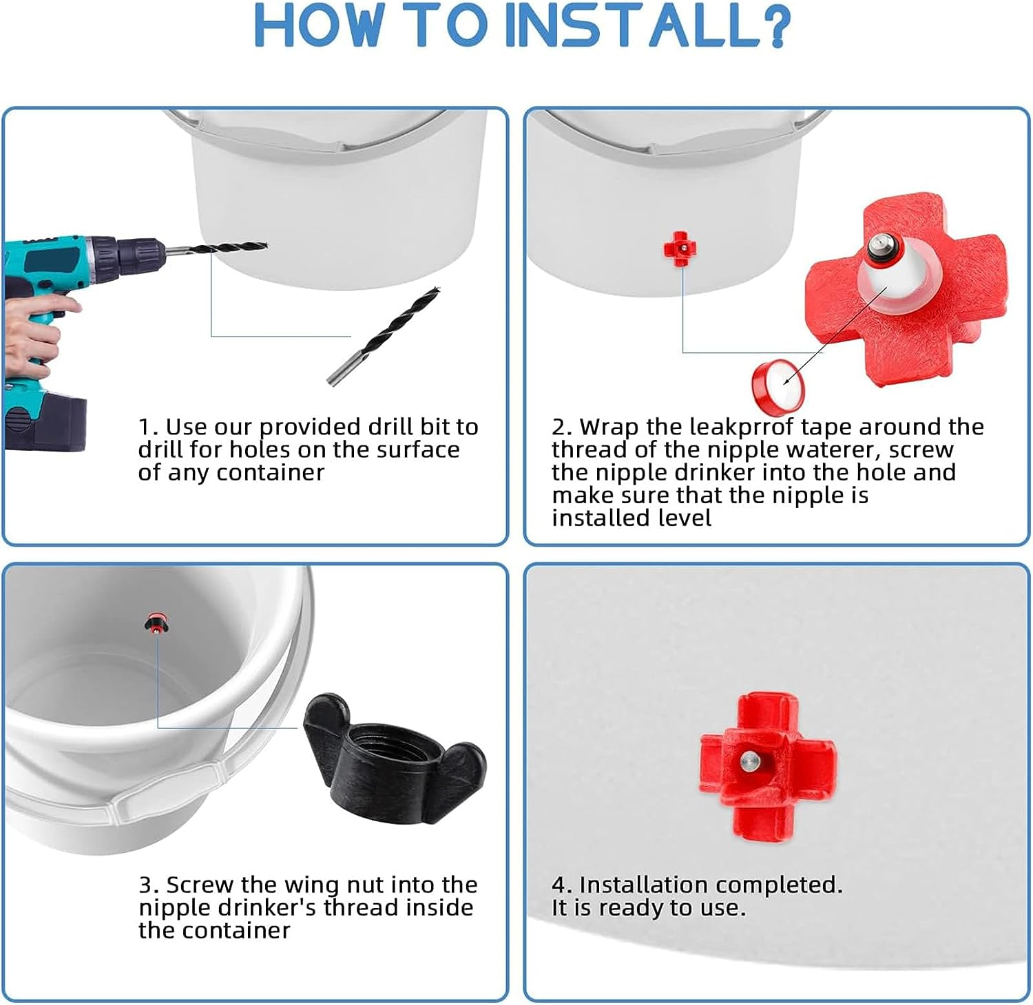 Chicken Waterer Nipples Automatic Poultry Nipples Horizontal Side Mount Chicken Drinkers Automatic with Drill Bit, Chick Waterer for Poultry Chicken Quail Duck (24 Pcs) image number 2