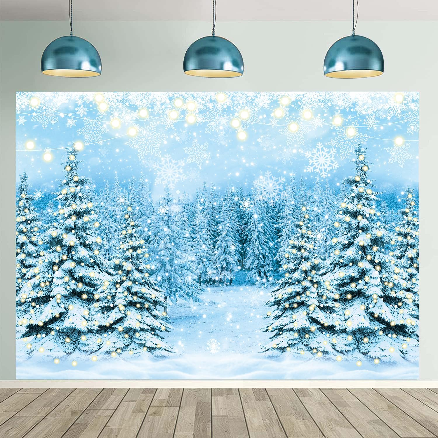 Winter Forest Scenery Backdrop Glitter Snowy Wonderland Pine Tree Snowflake Photography Background for Winter Christmas New Year Family Holiday Party Decorations Banner (82X59 Inch (7X5Ft)) image number 4