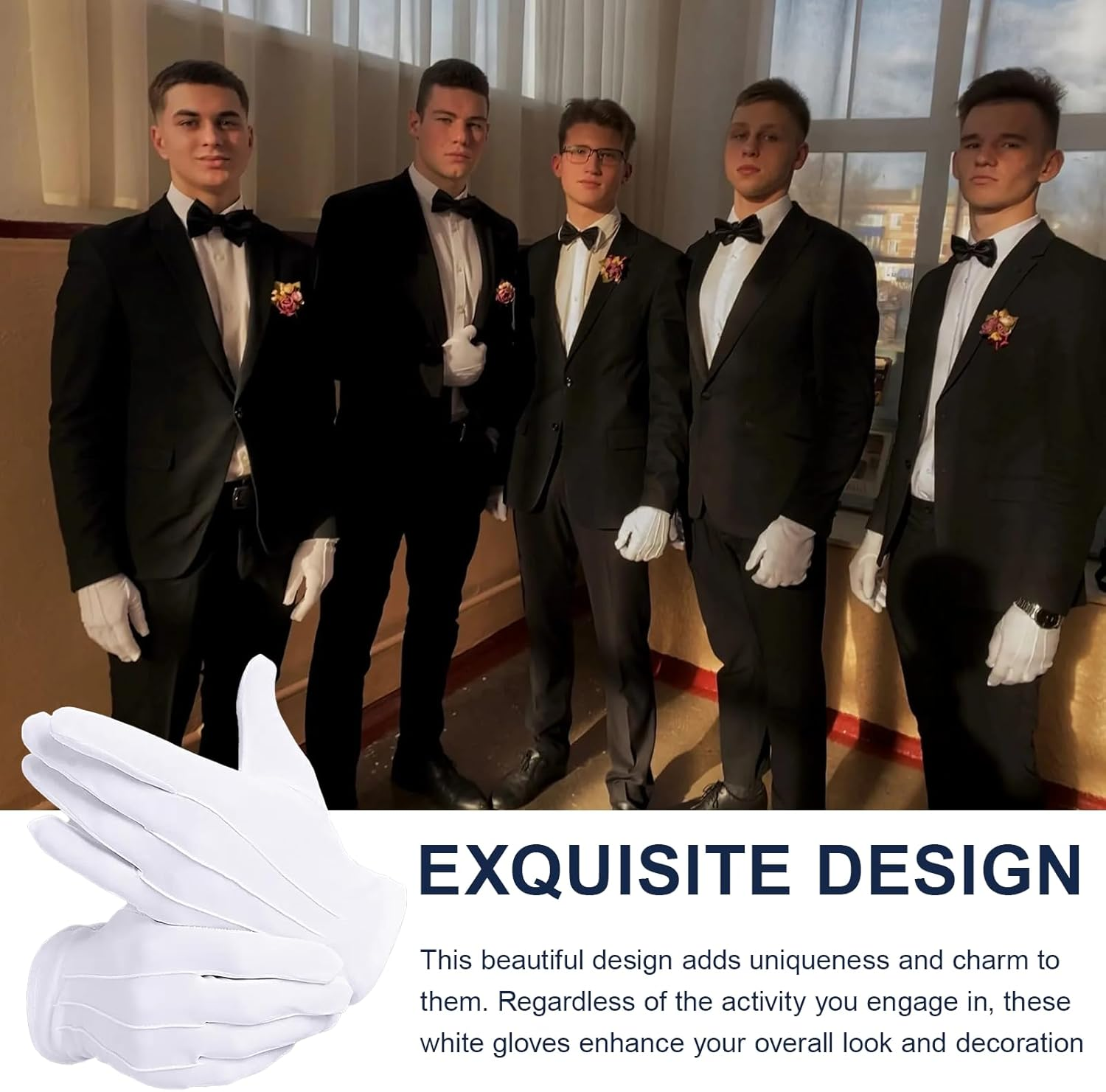 2 Pairs White Gloves for Handling Wedding Dress, Fancy Dress and Jewelry, Stitched Nylon Gloves, White, One Size image number 1