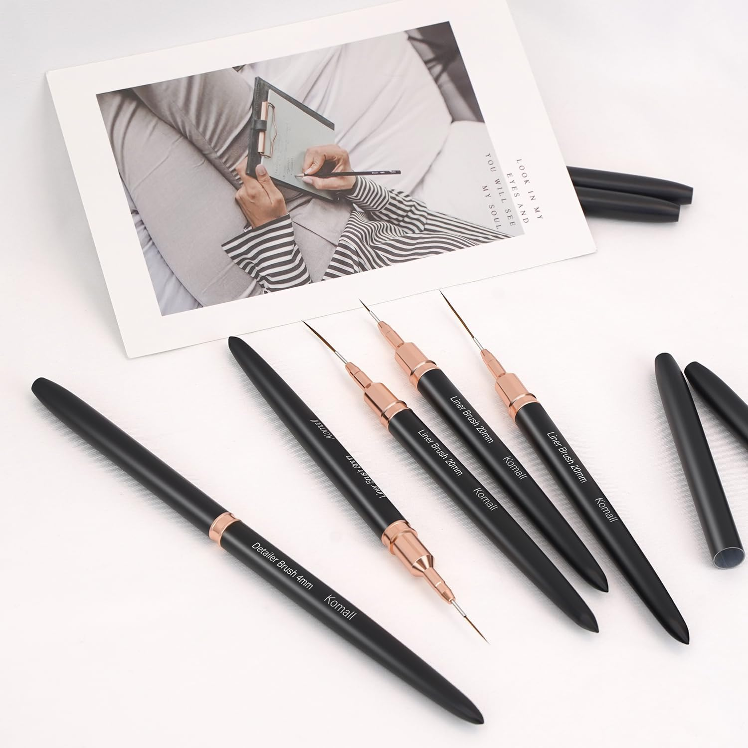 Lerpdaoo Nail Art Liner Brushes, 5-Piece Painting Nail Art Brush Set, Nail Dotting Drawing Tool for Long Lines, Thin Details, Fine Drawing Sizes 4/8/12/20/25 Mm (Black) image number 2