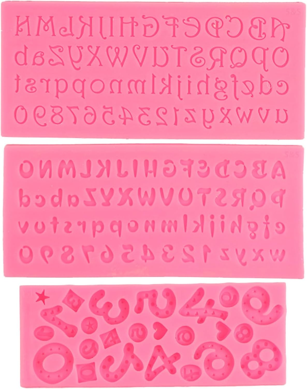ZFKXGS 3 Pieces Silicone Mould Letters Numbers Fondant Chocolate Molds Letters a to Z, 0 to 9 Silicone Mould Numbers for Chocolate Mould Birthday Party Jewellery Making Pendant (8 Styles, Pink)