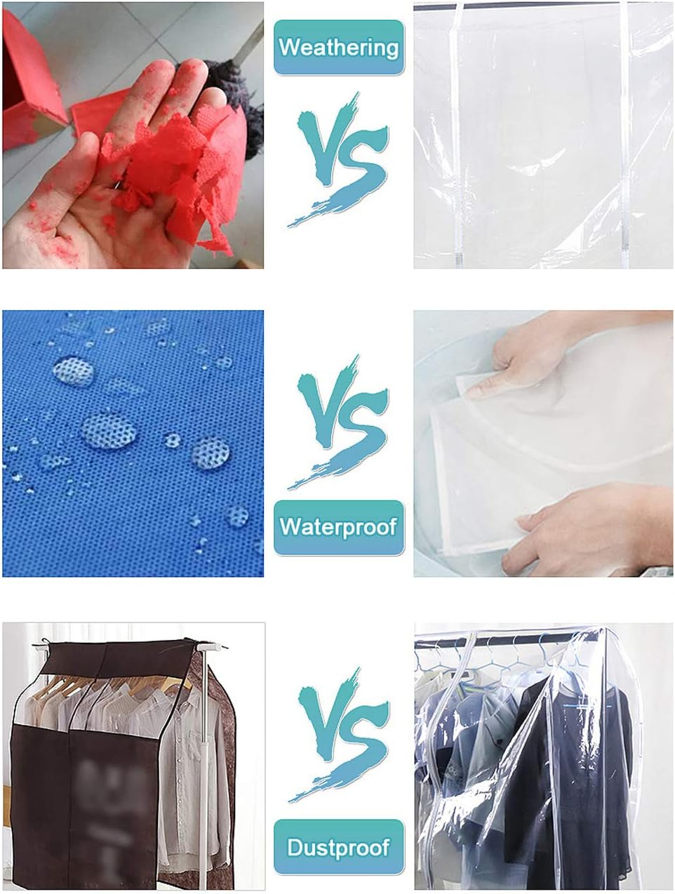 Ruibo Clear Garment Rack Cover for Clothes Rack Cover with 2 Durable Zipper/Clothing Waterproof, Dustproof Protector, PEVA, Clear, L/71X20X60 Inch image number 4