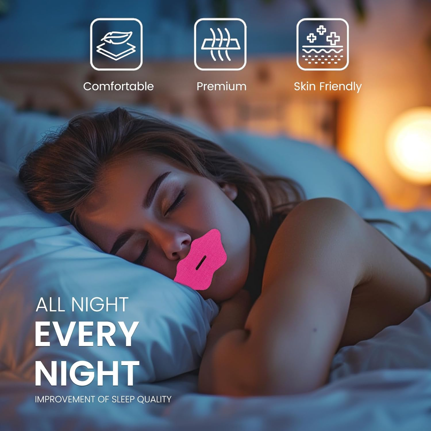 Breathable Mouth Tape for Sleeping - Hypoallergenic & Comfortable Anti-Snoring Device, Promotes Nasal Breathing, All-Night Hold (Rose, 60 Pcs) image number 4