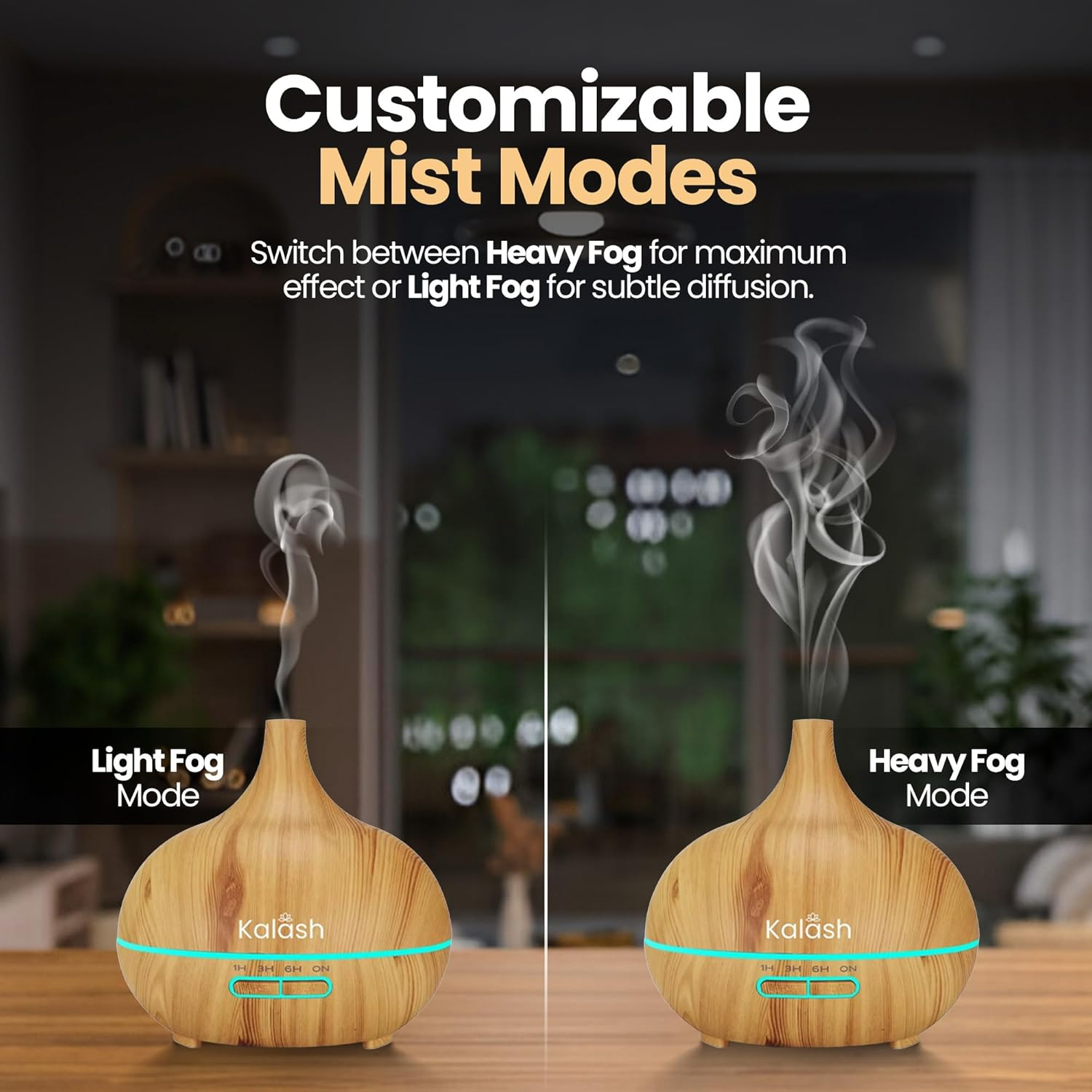 Kalash 500Ml Essential Oil Diffuser &ndash; Aroma Diffuser with Remote & Timer, Ultrasonic Cool Mist, Electric Air Diffuser for Home, Office & Bedroom &ndash; Wood Grain, Colour Changing LED, Light Wood image number 1