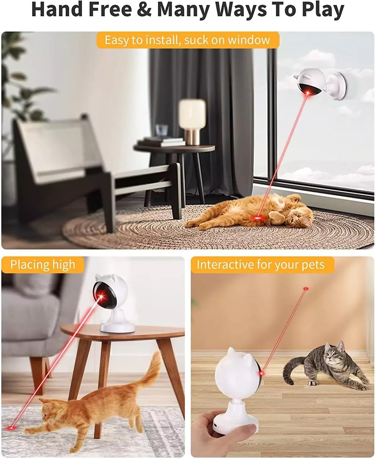 Xversion Automatic Cat Laser Toy, Adjustable Angle, 3 Speed Modes (Fast/Slow/Auto), Interactive Pet Toy for Cats & Dogs, Rechargeable, Smart Laser Teaser for Indoor Play & Exercise (White) image number 6