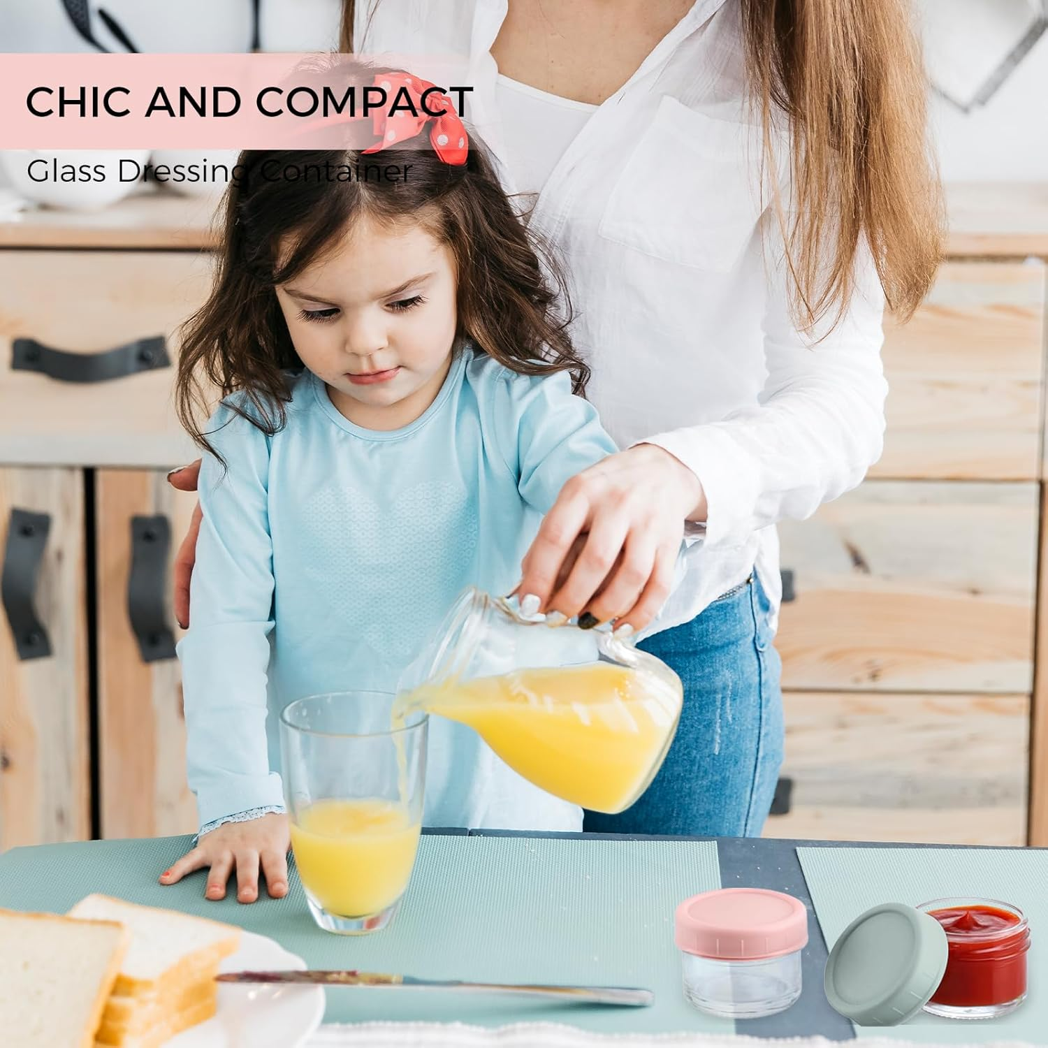 6 Pcs Salad Dressing Container to Go, 1.7 Oz Glass Small Condiment Container with Lids, Dipping Sauce Cups Set, Leakproof Reusable Sauce Containers for Lunch Box Work Trip image number 1