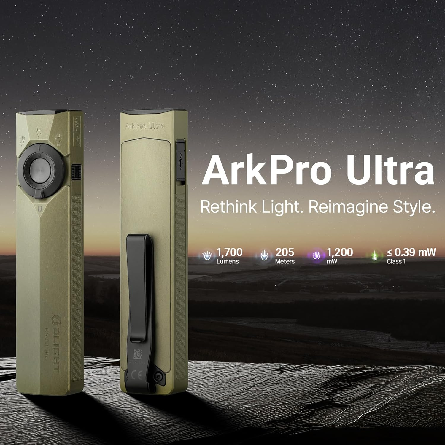 OLIGHT Arkpro Ultra Rechargeable Pocket Torch 1700 Lumens with Green Beam, UV and White LED EDC Flat Flashlight, Durable Unibody and Fast Dual Charging image number 6