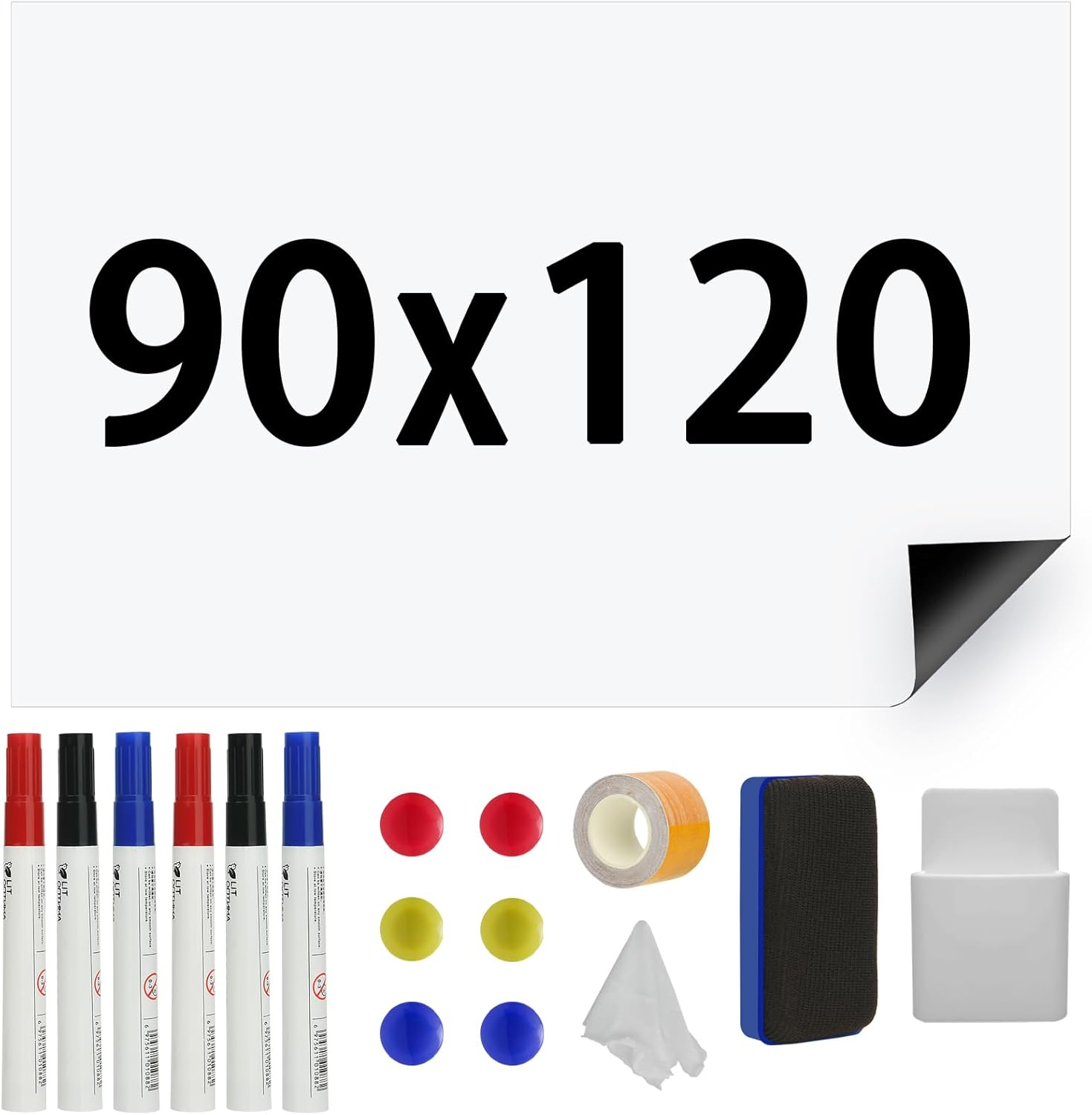 A4 2 Pcs Black Magnetic Dry Erase Whiteboard Sheet for Fridge,Small Magnet Fridge Message Boards with Pens,1 Eraser,Reminder Sticker, Monthly Planner, Grocery List image number 1