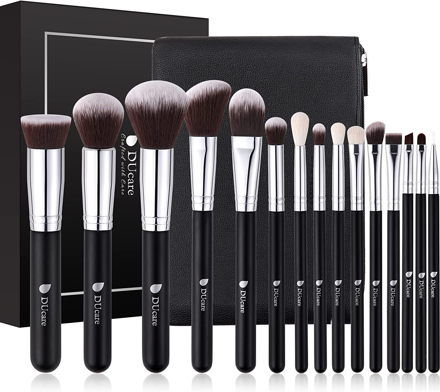 Ducare Makeup Brushes with Case 10Pcs Travel Makeup Brush Set Women Gift Premium Synthetic Kabuki Foundation Blending Brush Face Powder Blush Concealers Eye Shadows with Bag