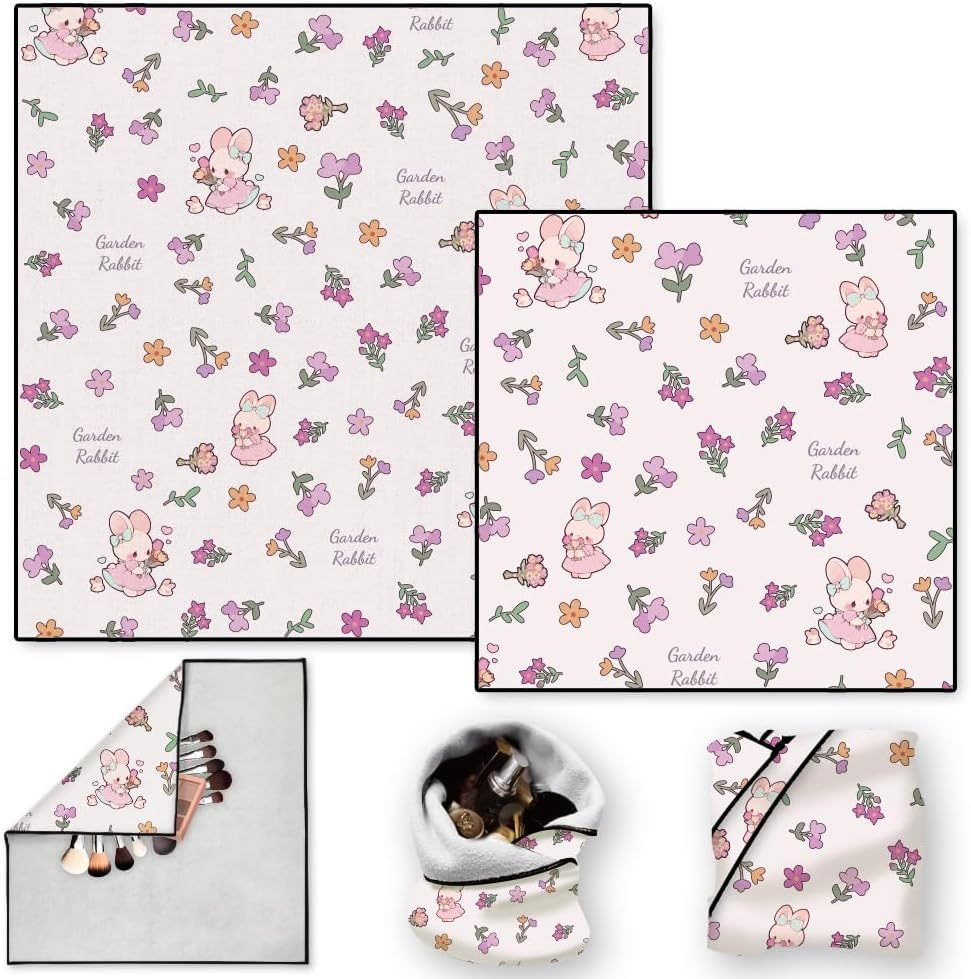 2 Sheets Self-Adhesive Magic Cloth Cute Rabbit Travel Makeup Bag Organizer & Scratch-Resistant Camera Lens Protective Wrap, Reusable Portable Cosmetic Pouch (50X50Cm/35X35Cm), Pink image number 5