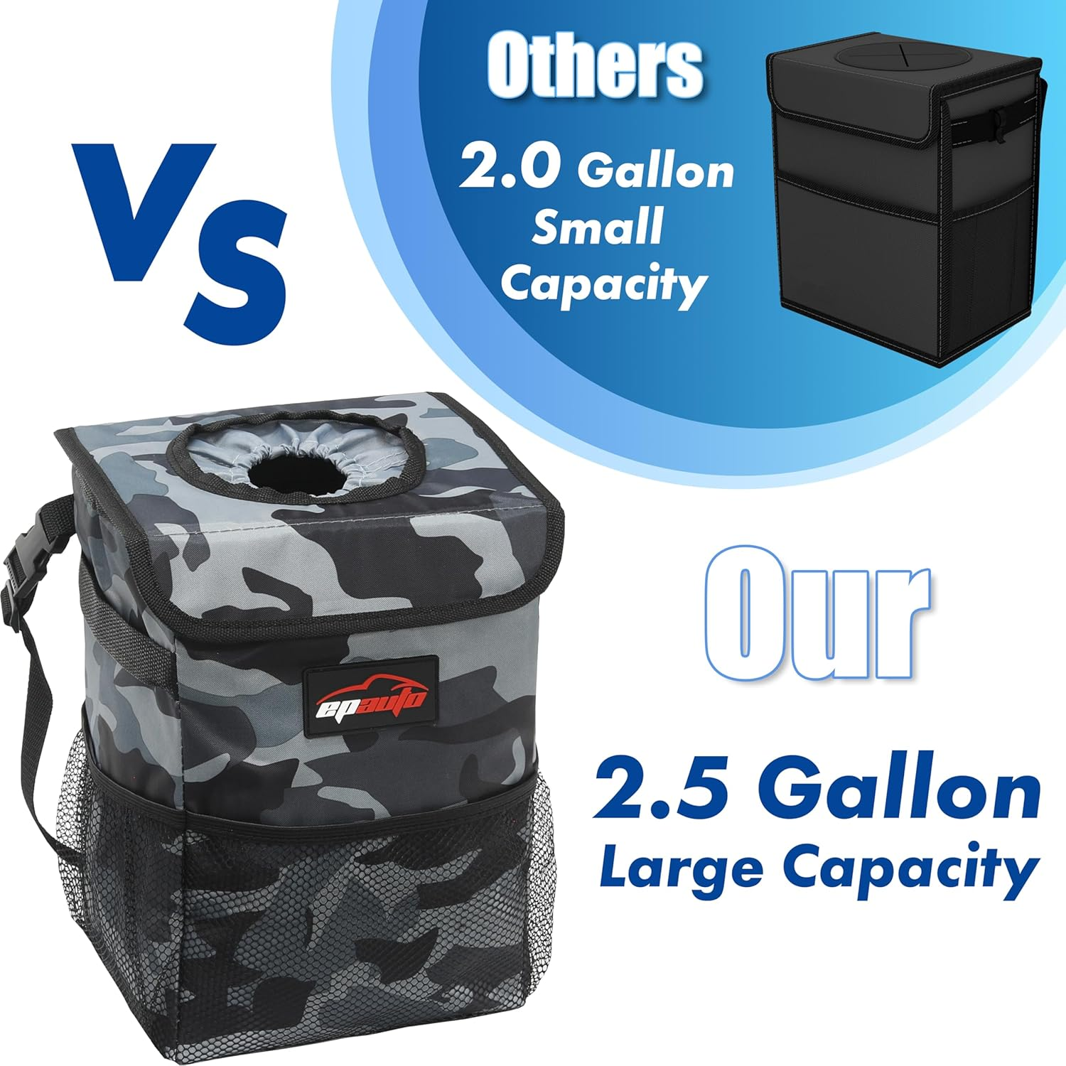 Epauto Waterproof Car Trash Can with Lid and Storage Pockets, Camouflage Grey image number 5