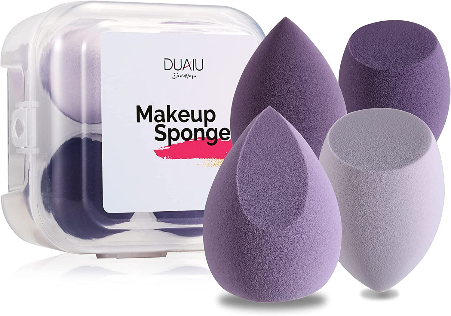Makeup Sponge Set DUAIU 4Pcs Blender Beauty Foundation Blending Sponge, Flawless for Liquid, Cream, and Powder, Professional Streak Free Application Blend, Makeup Sponges with Storage Box(Aquamarine)