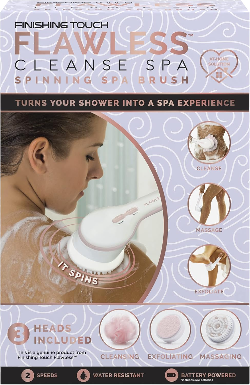 Flawless Cleanse Spa, Electric Body Brush- with 3 Multi-Purpose Cleansing Heads for a Full Body Spa Experience image number 2