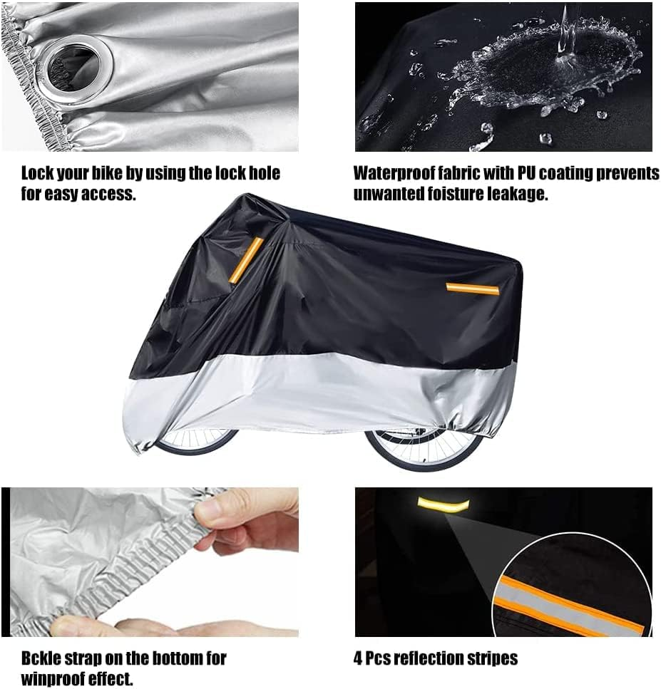 Premium Adult Tricycle Cover, Universal for All 3 Wheel Bike Motorcycle Outdoor and Indoor Cover Storage (104" X 43.3" X 49") (Black & Silver, 210D) image number 1