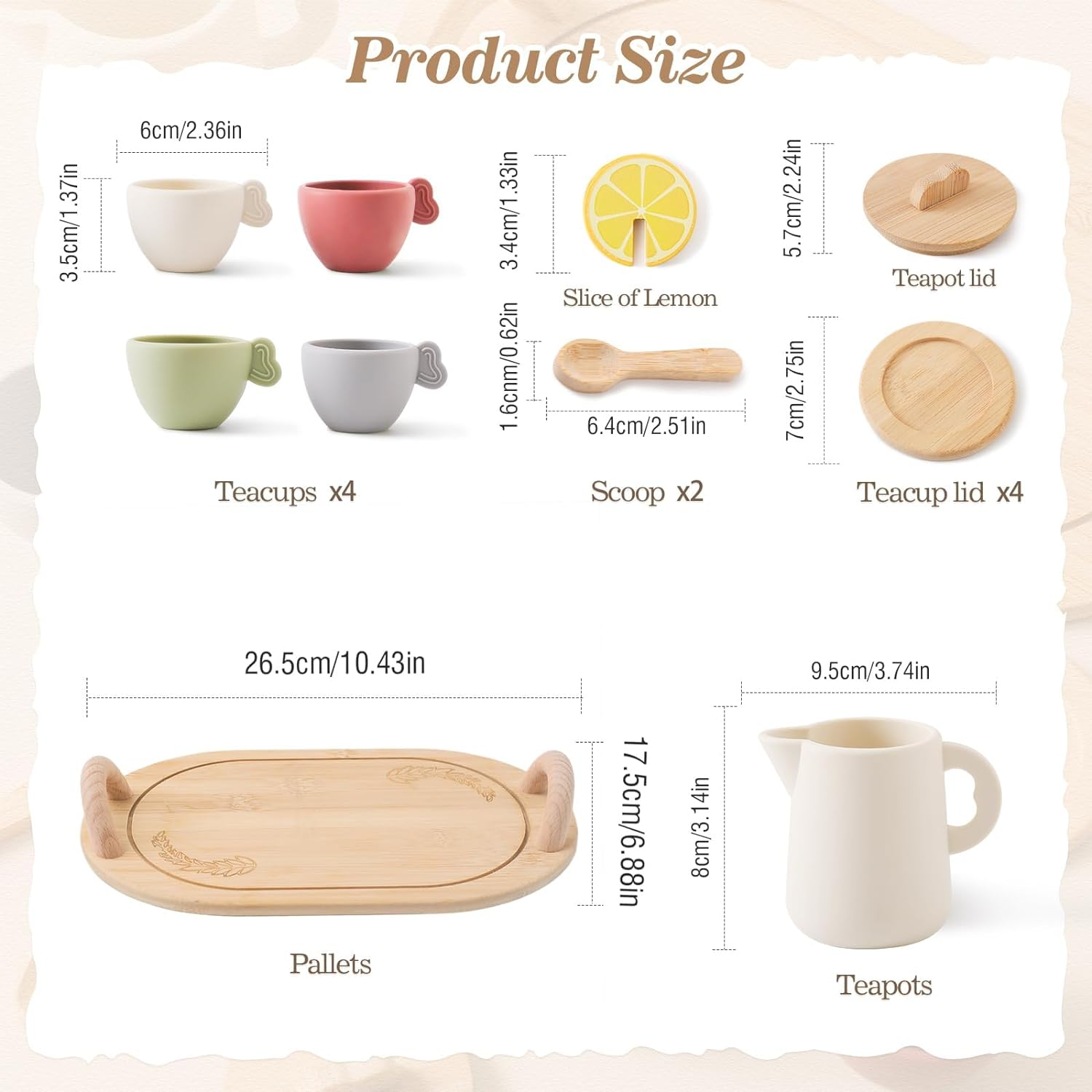 IEATFO Tea Party Set for Kids 14Pcs Toddler Tea Set with Silicone Teapot Cups Carrying Tray Scoop Kids Kitchen Accessories Pretend Play Wooden Toys for 3 4 5 6 Year Old Girl Christmas Birthday Gift image number 1