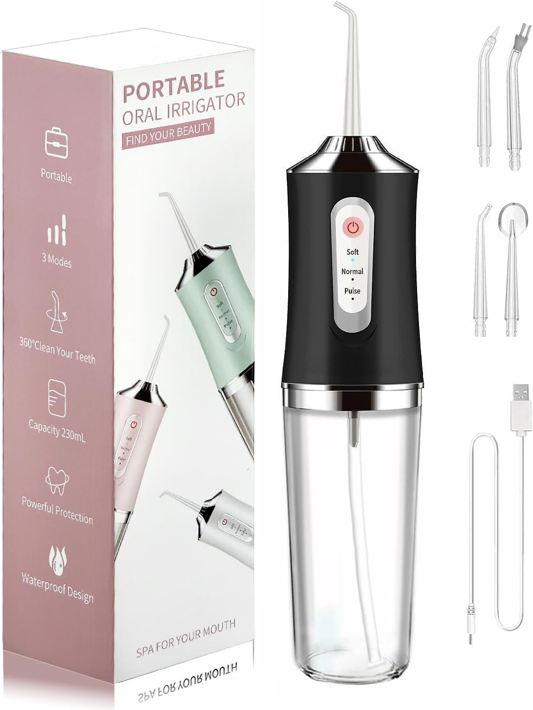 LYMI Water-Flosser-Teeth-Cleaner, Rechargeable - Waterproof, Portable Cordless Dental Oral Irrigator, Water Flossers for Teeth, 3 Modes 4 Nozzles, for Home&Travel image number 3