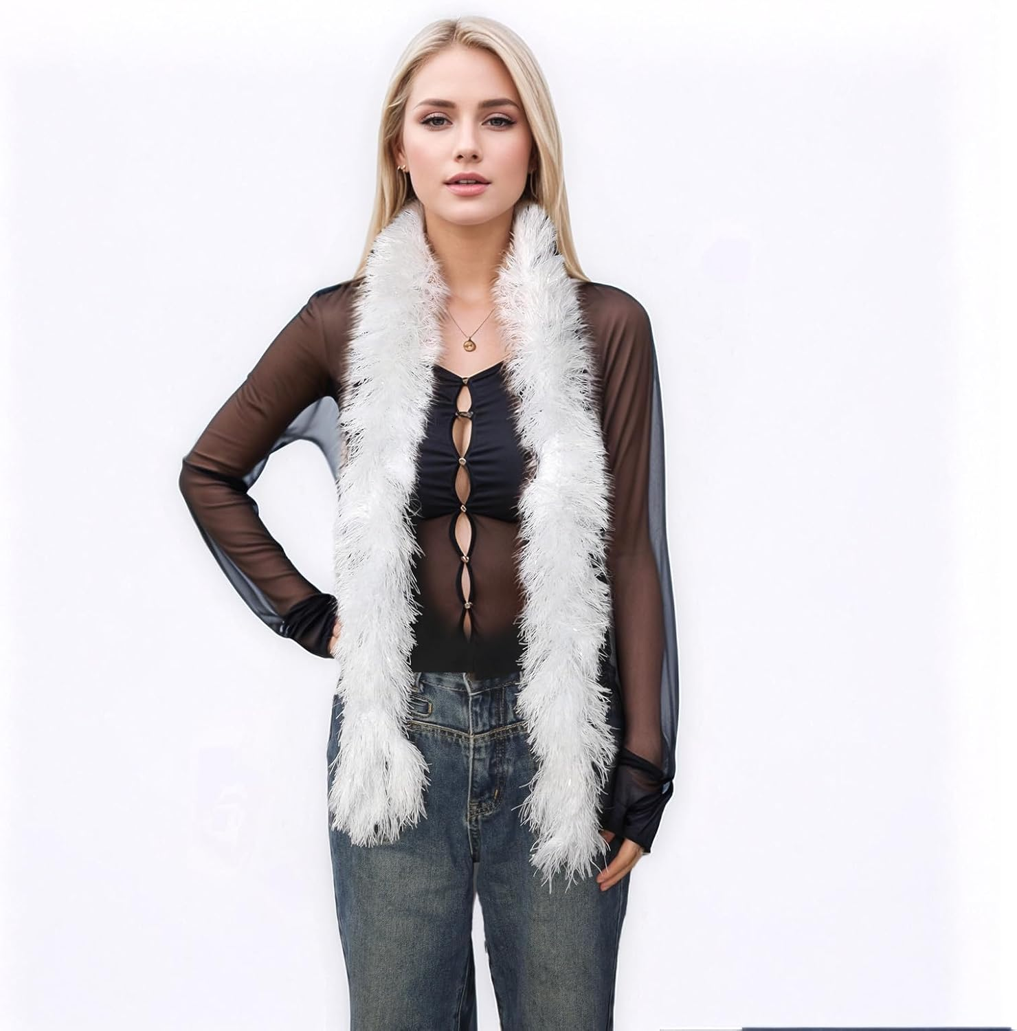 10 Pcs Feather Boas Artificial Fluffy Boas 5Ft Pink Rose Feather Boa Set for Women Girls Costume Halloween Christmas Wedding Birthday Party Bulk - Blue image number 4