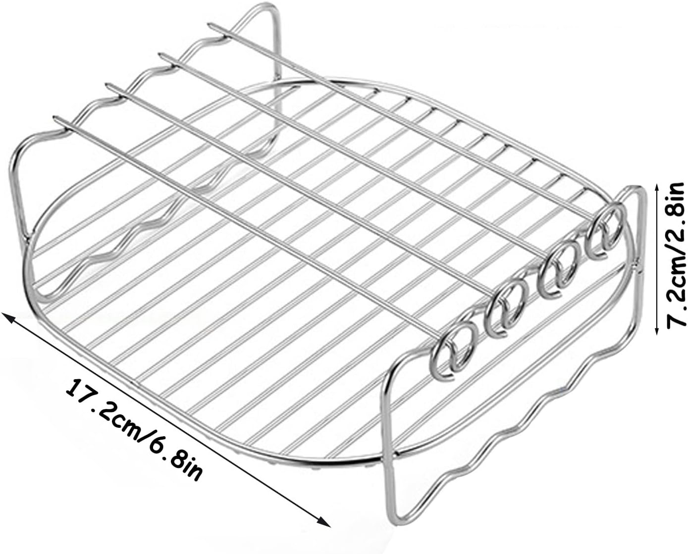 Air Fryer Rack Set - Stainless Steel Grilling Rack with Skewers for D-U-A-L Basket Air Fryer Accessories, Oven, Microwave - Airfryer Grill Stand for Roasting Cooking (6, 7, 8 Inches) image number 5