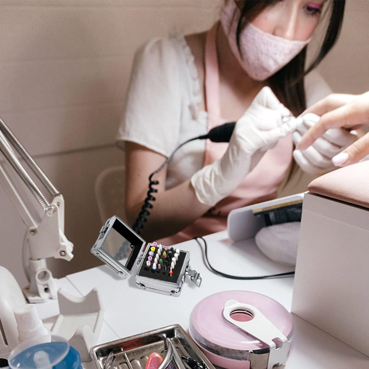 FERCAISH Nail Drill Bit Holder, 25 Holes Nail Salon Organizers Manicure Tools Nail Polishing Heads Storage Box for Nail Drill Bit, Portable and Durable Nail Drill Bit Case