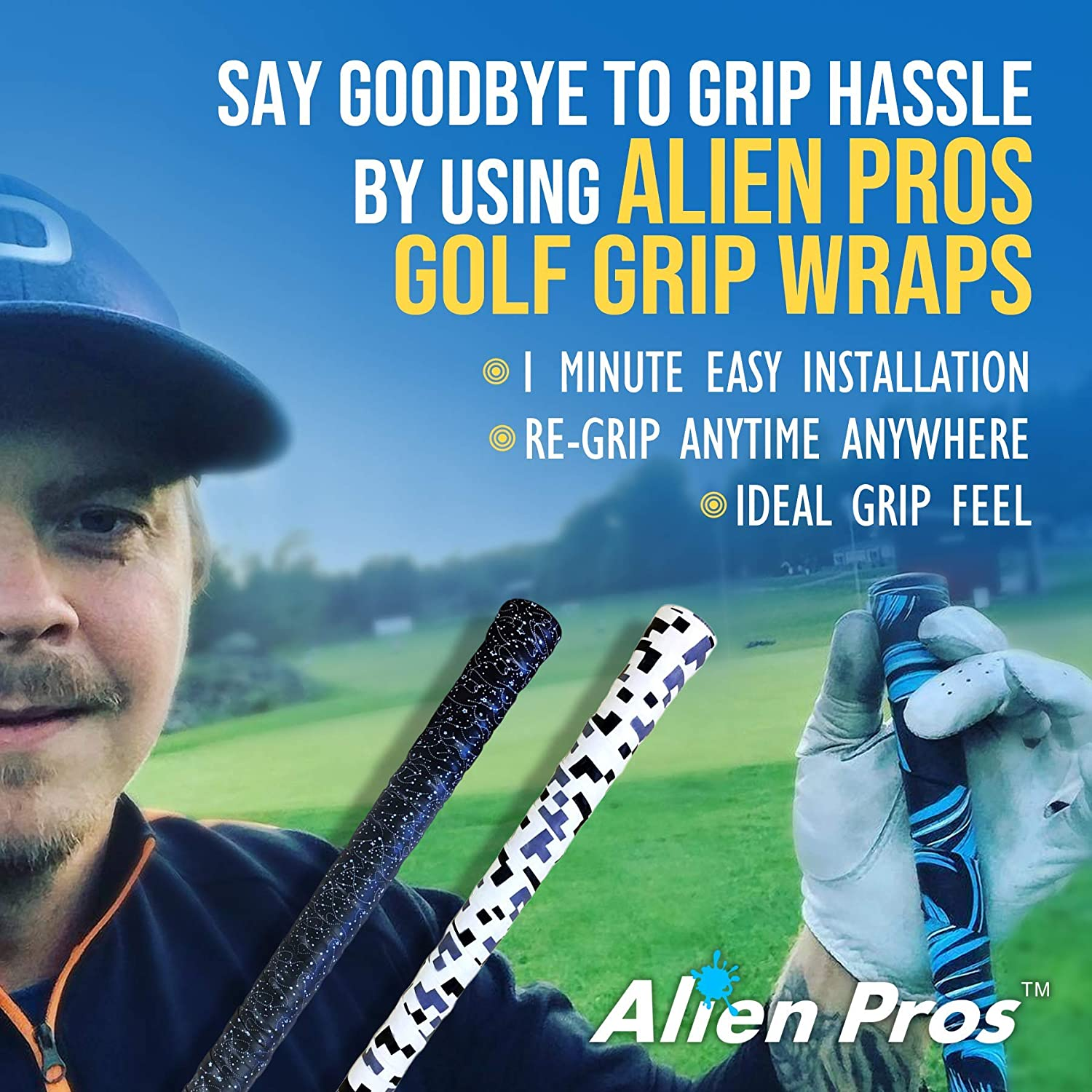 Alien Pros Golf Grip Wrapping Tapes - Innovative Golf Club Grip Solution - Enjoy a Fresh New Grip Feel in Less than 1 Minute