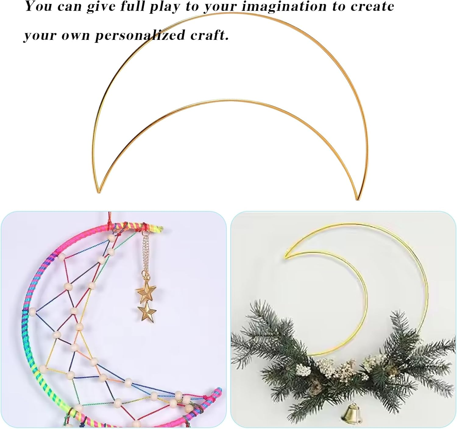 2PCS Gold Moon DIY Dream Catcher Kit,Wreath Making Supplies,Metal Ring for Crafts,Macrame Hoop,Macrame Supplies,Metal Hoops for Crafts,Craft Rings,Dream Catcher Supplies,Home Wall Hanging Wreath Decor image number 6