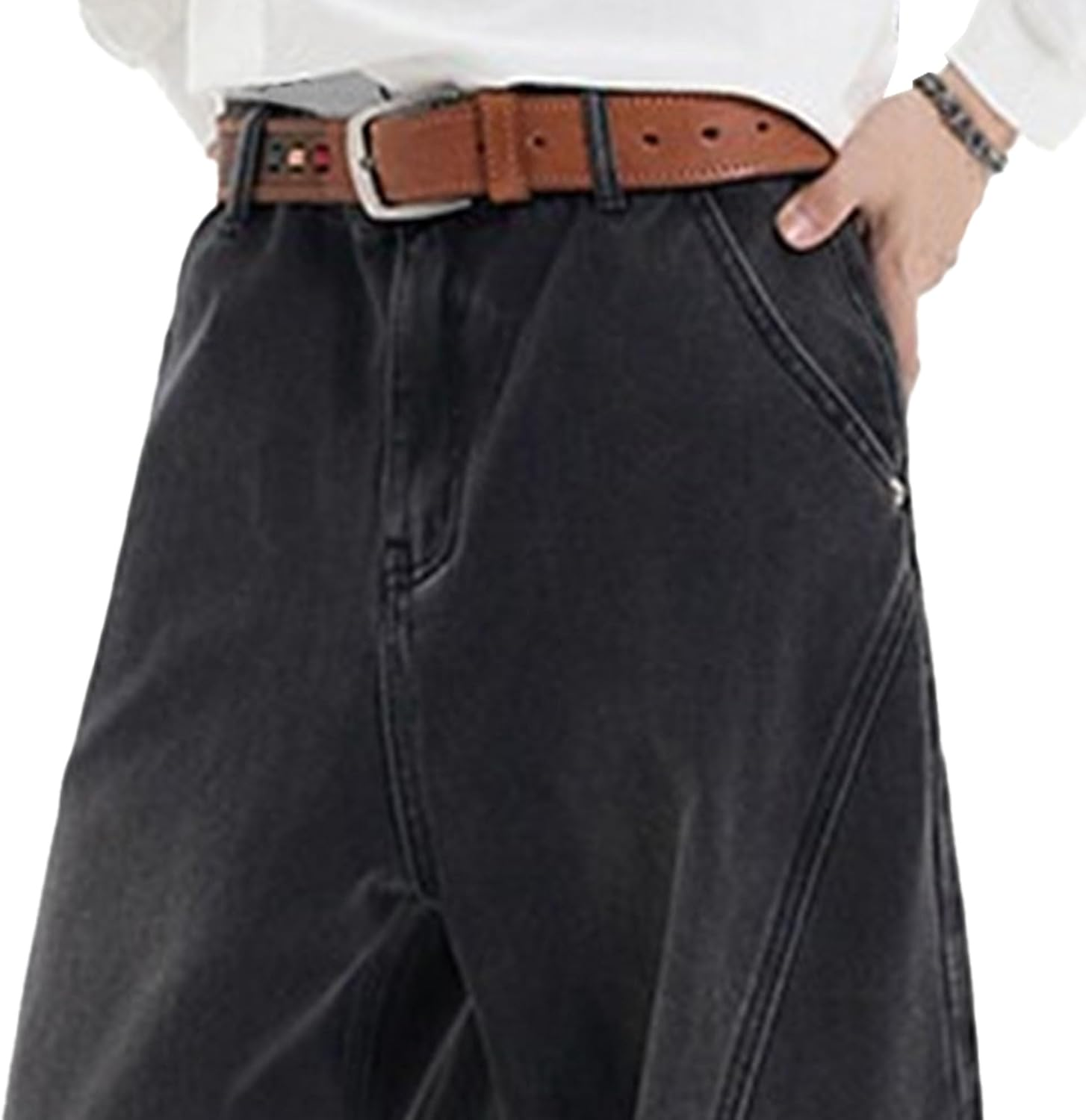 Baggy Jeans for Men Distressed Denim Wide Leg Trousers Casual Loose Fit Streetwear Y2K Trend image number 3