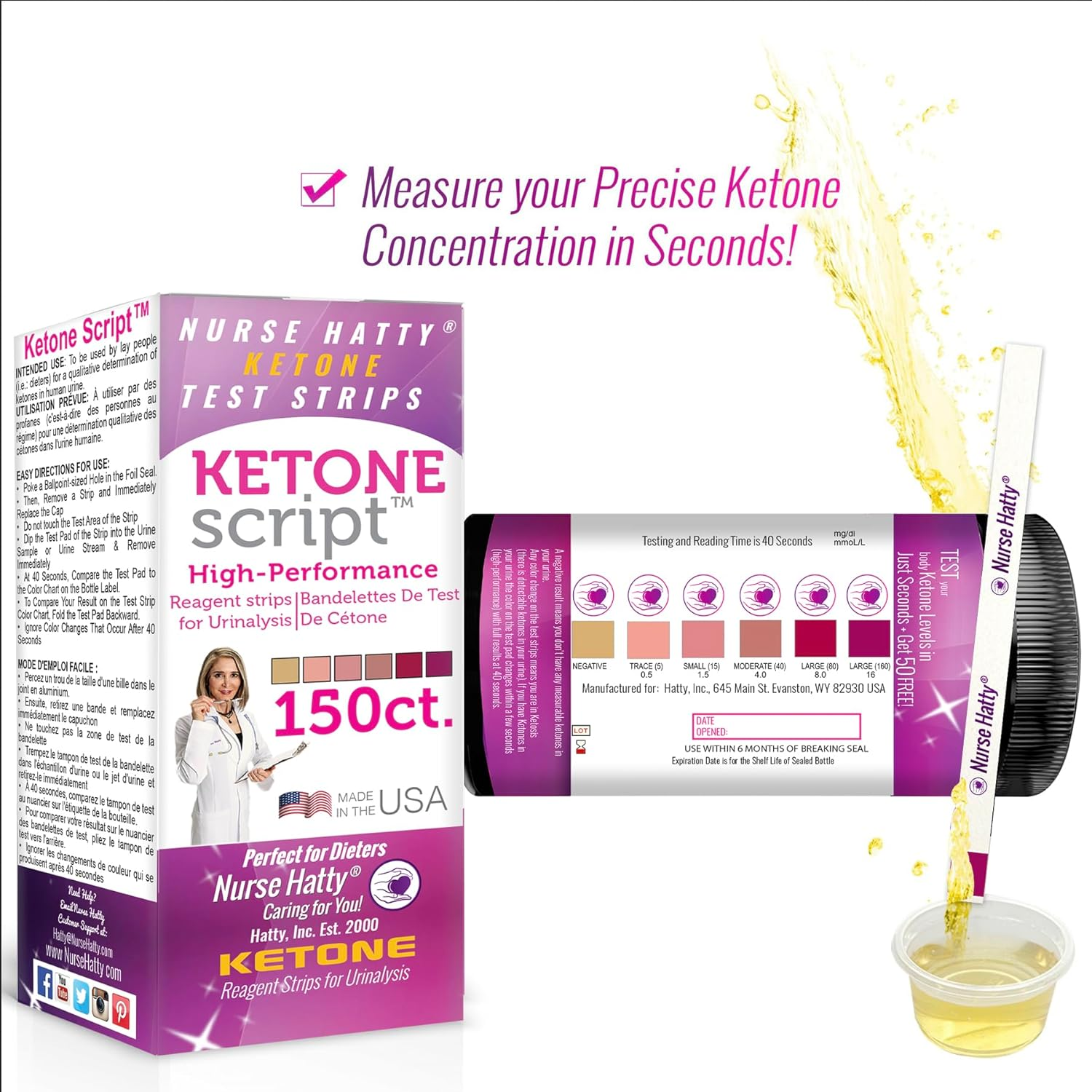 Nurse Hatty - Ketone Strips - Made in U.S.A. - High Performance Keto Test Strips Perfect for Ketogenic, Low Carb, Atkins & Paleo Diets + Free 38Pg. Ebook Education (100Ct. + 50 Free) image number 2