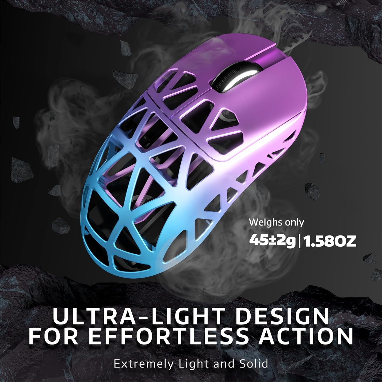 ATTACK SHARK R2PRO 45G Superlight Magnesium Alloy Mouse, Pixart PAW3950 Sensor, 42000 DPI, 8000Hz Wireless Polling Rate, 2.4G/Bt/Wired Gaming Mouse G502, with Coiled Cable, Pc/Mac, Purple image number 6