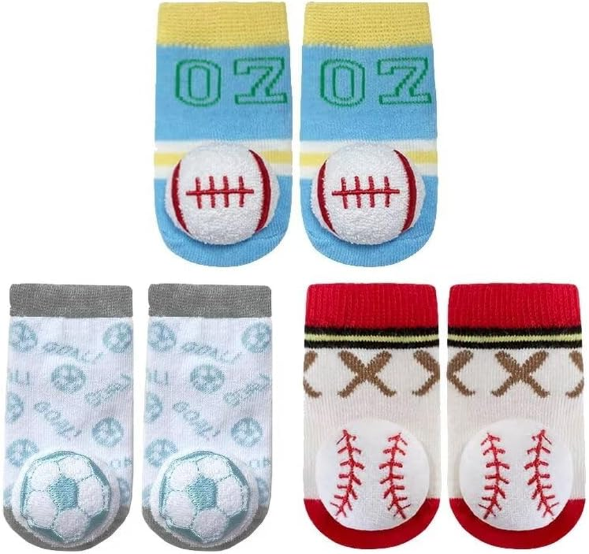 PUPPET Baby Boy Rattle Socks for 0-6 Months 3-Pack Sports Socks Set Baseball Football Soccer Infant Rattle Socks Series image number 3