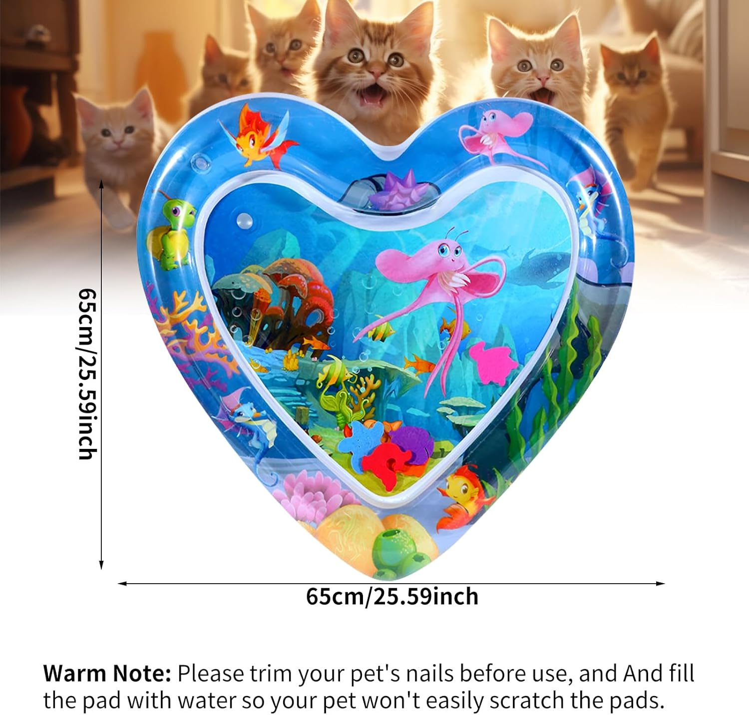 Water Mat Cat, Water Sensory Play Mat Cat Thickened Water Play Mat Cat Aquarium Themes Pet Play Water Sensor Play Mat with Fish Cool and Comfortable for Pets image number 3