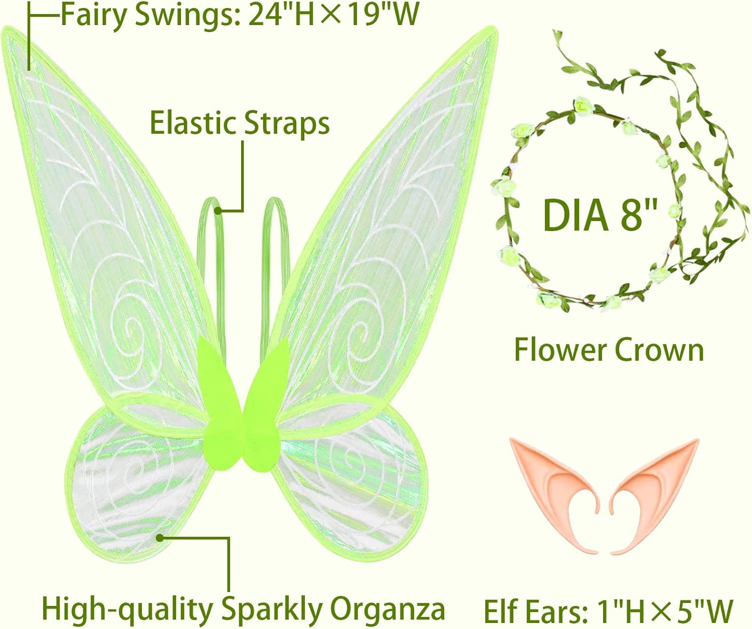 U-Goforst Fairy Wings Costume Set Sparkle Butterfly Fairy Angel Wings Party Favors Halloween Dress up Cosplay for Women Girls (Green), Universal - Blue image number 2
