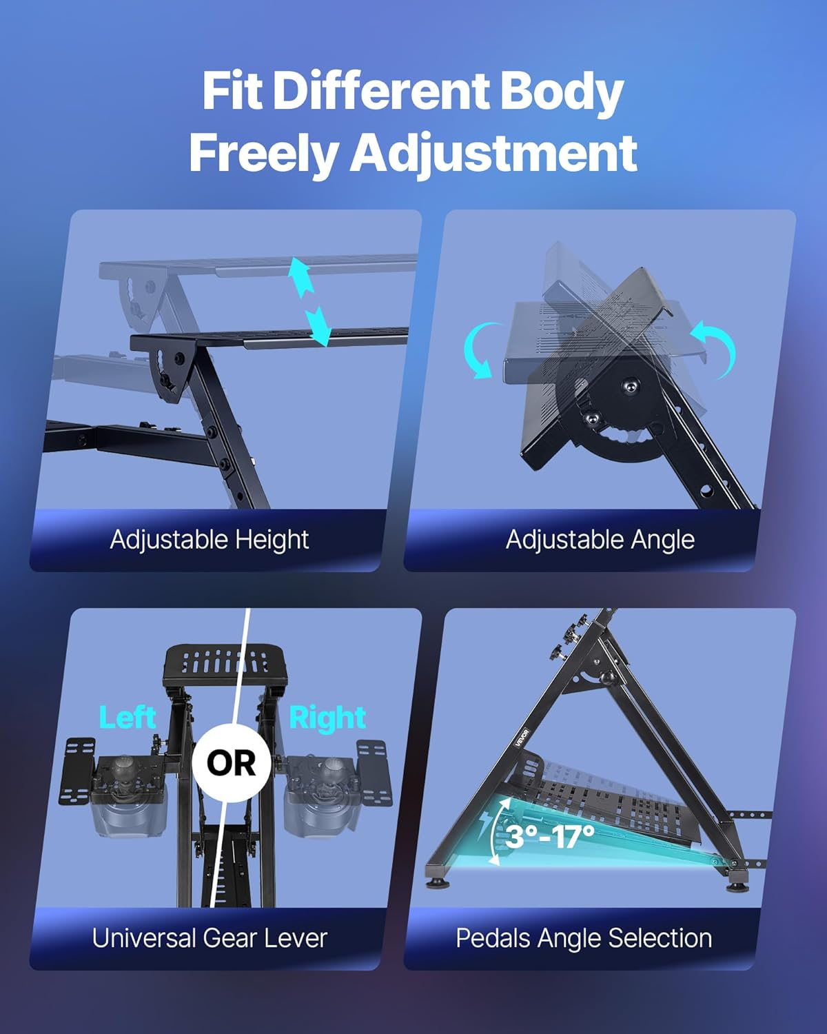 VEVOR Racing Wheel Stand, Adjustable & Foldable Simulator Stand for Logi-Tech G923 G920 G29 G27, Thrustmaster T300RS TX F458 T500RS T3PA-PRO(F1/GT) Gaming Cockpit,Pedals Simulator NOT Included