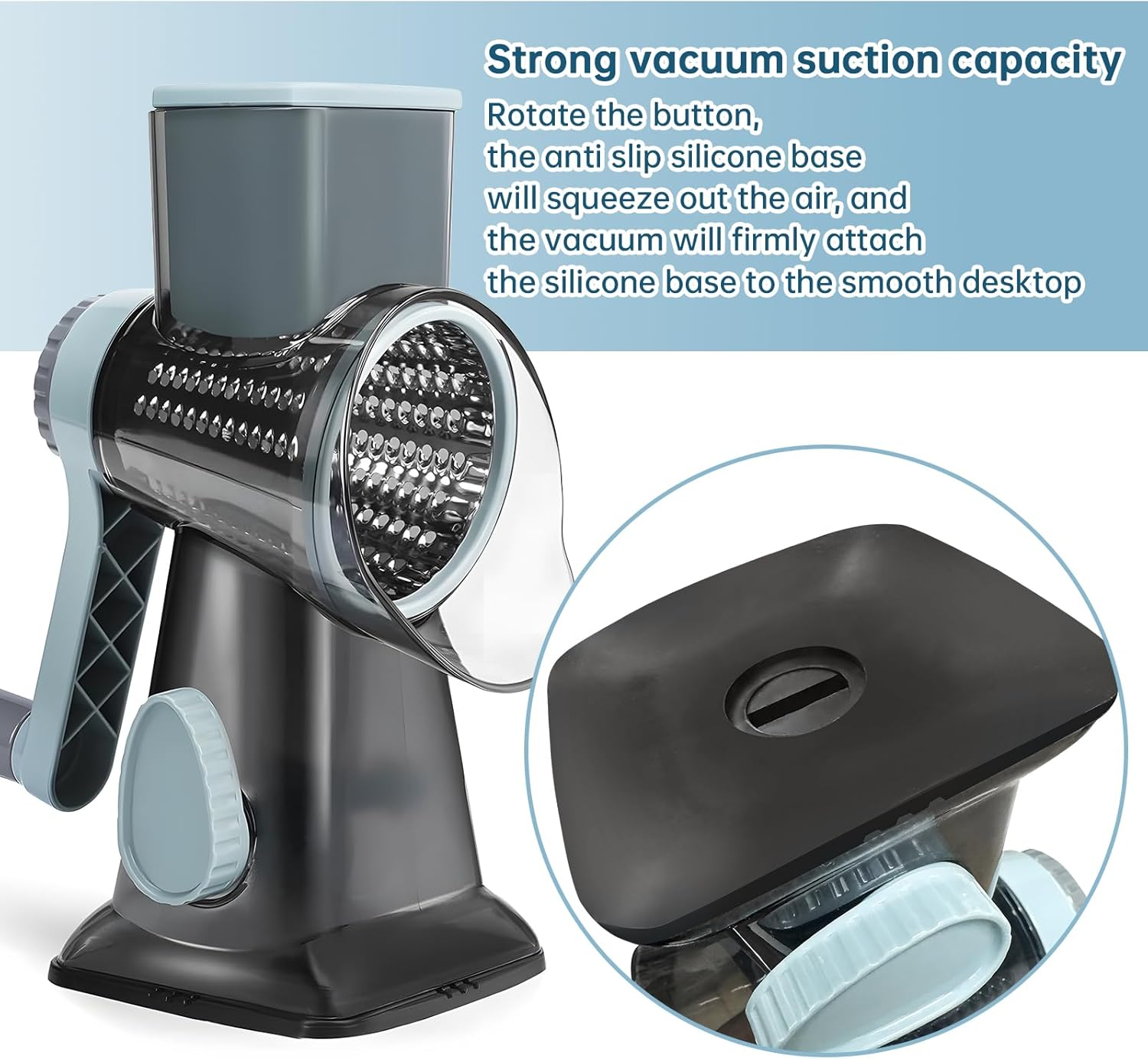 Cheese Grater Rotary Vegeteble Slicer Chopper,Versatile Cheese Shredder,Blades for Shredding, Grating, Slicing,Vegetable Shredder with Suction Base and Cleaning Brush image number 6
