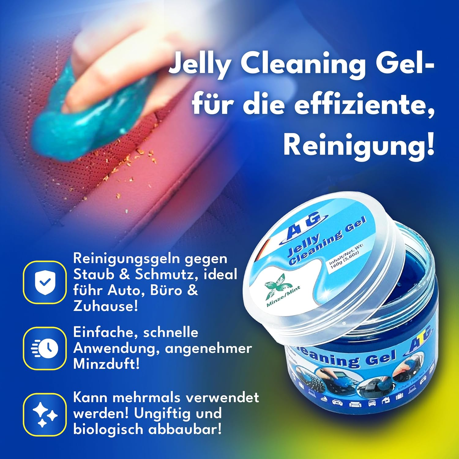 ATG Car Care Interior Set with Leather Care Spray Citrus Fragrance, Plastic Polish, Jelly Cleaning Gel & 2 Microfibre Cloths - Complete Set for Vehicle Care Interior image number 1