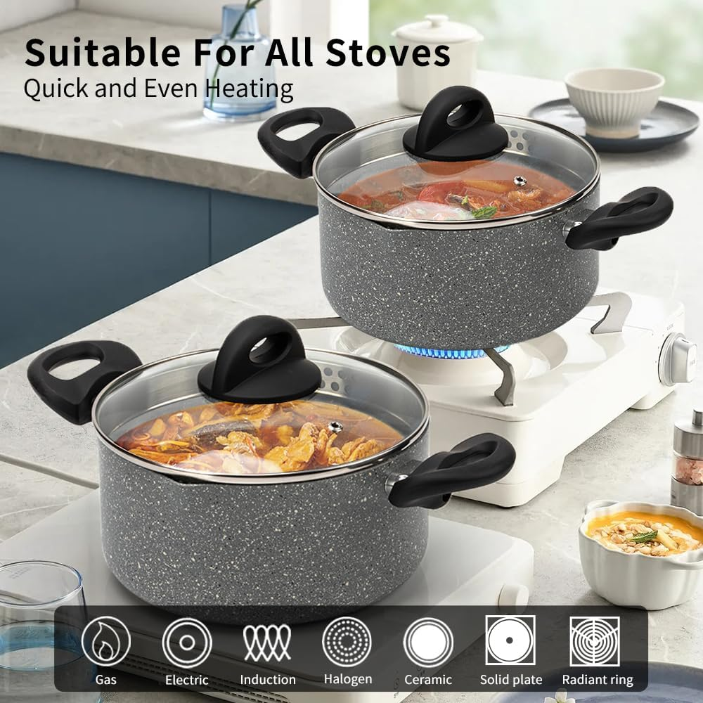 Non Stick Pot Cooking Stock Pots Saucepan Multipurpose Cast Cookware Set Pan with Strainer Glass Lid 3.2 Qt Two-Handled for Soup Noodle, Induction Comptable, PFOA Free 2025 New 20CM(3.0L) image number 1