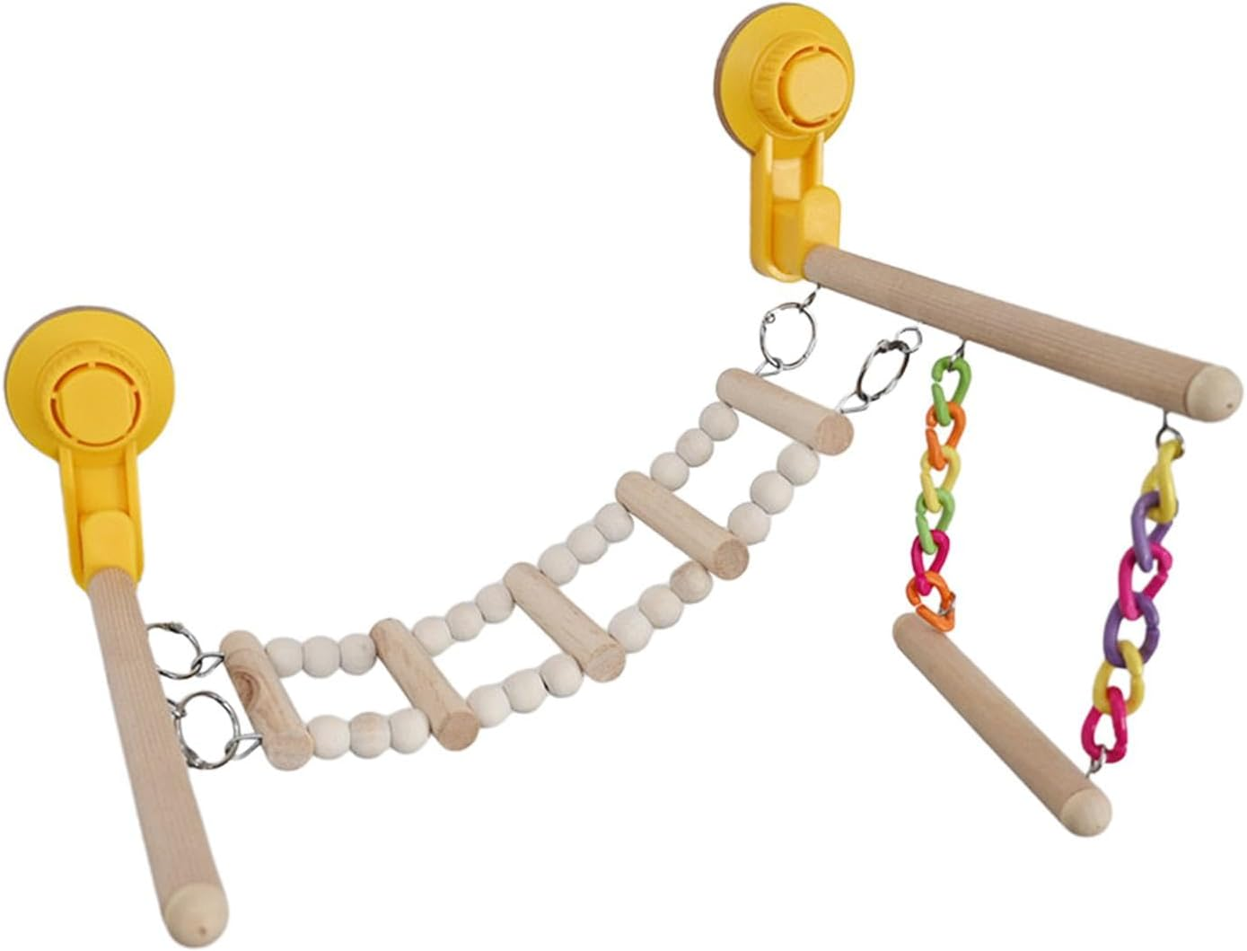 Perfk Suction Cup Wood Perch Toy Activity Center Birdcage Accessories Window and Shower Perch Toys Ladder for Bluebirds Cockatiel image number 3