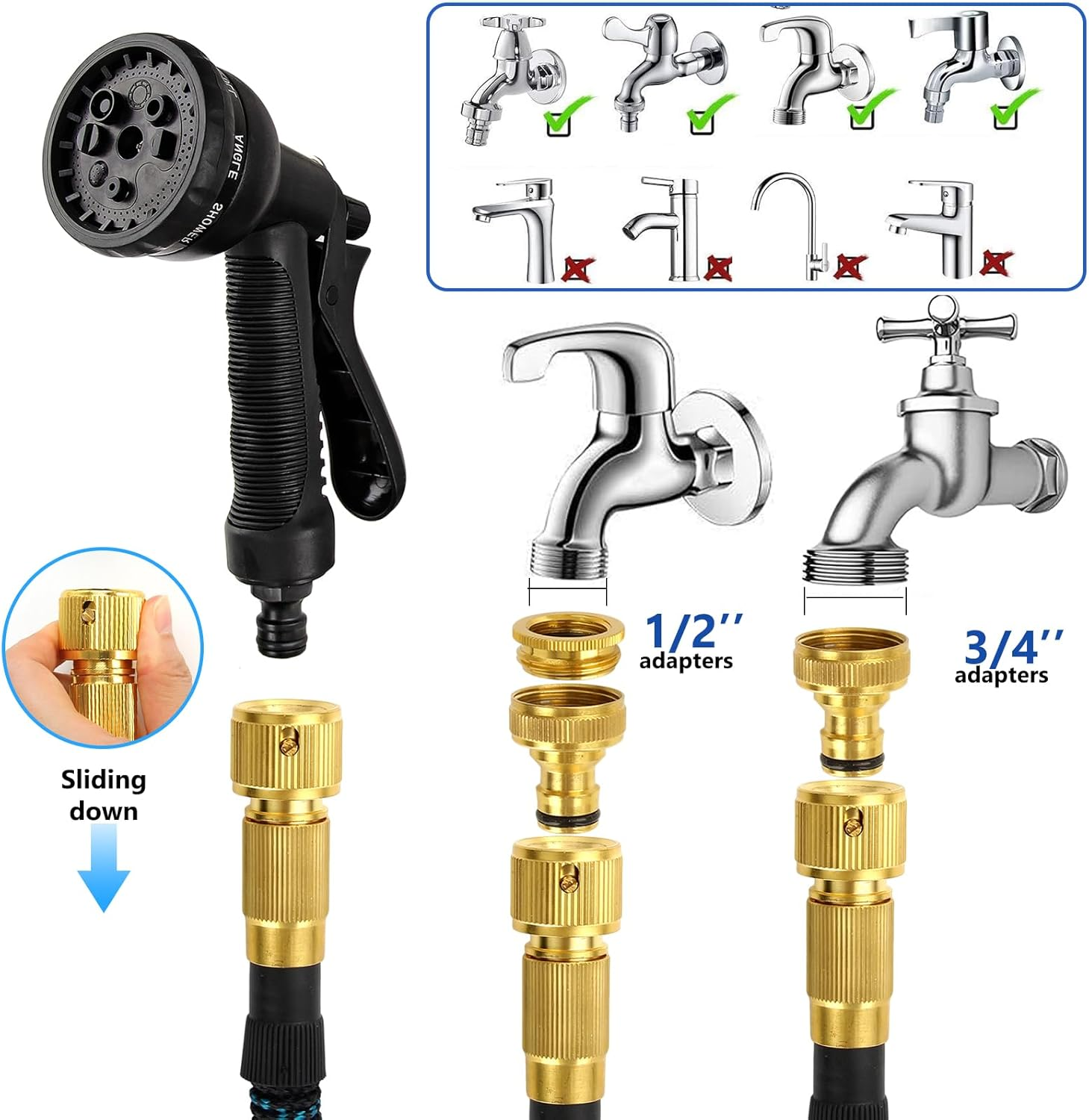 Flexible Expandable Garden Hose 30M 100Ft with 8 Function Spray Nozzle, 3X Durable Expanding Water Hose with 3/4" 1/2" Anti-Leak Brass Connectors for Gardening, Lawn, Car Washing & Patio Use image number 6