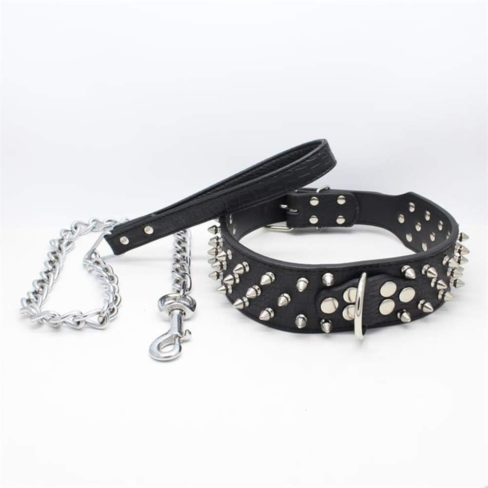 3 Pieces Harness for Dogs with Spiked Rivets, Dog Collar Dog Chain Set Adjustable Lead for Dog Harness Collar Chain image number 2